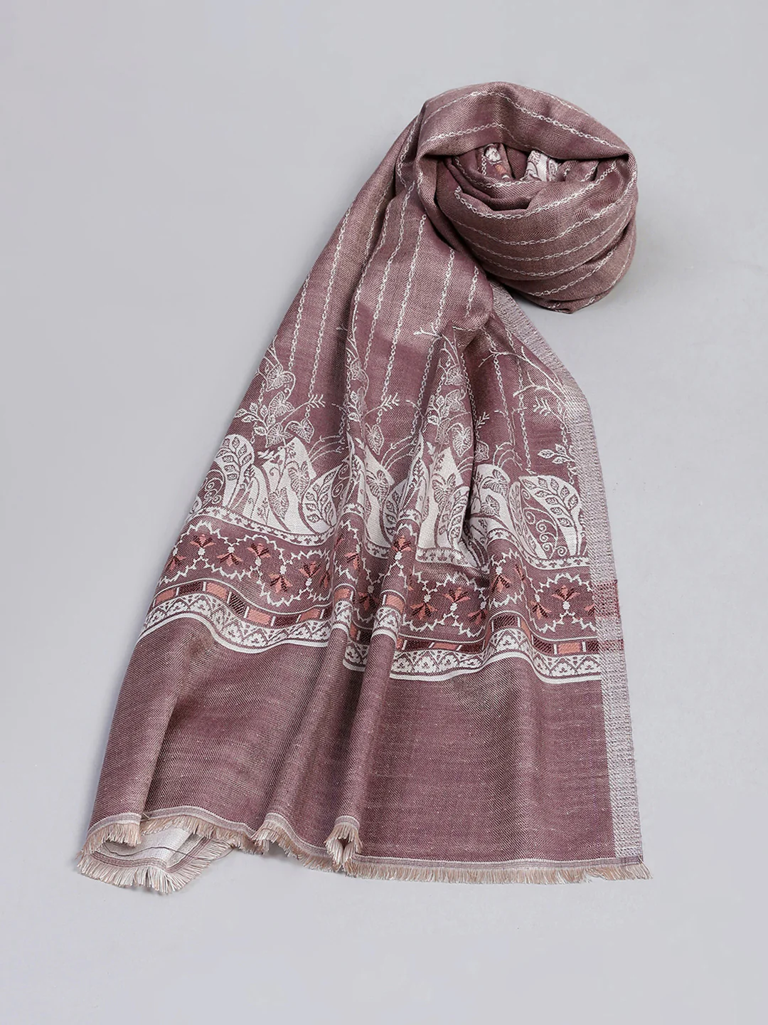 Women Brown Self Design Stole - Image 6