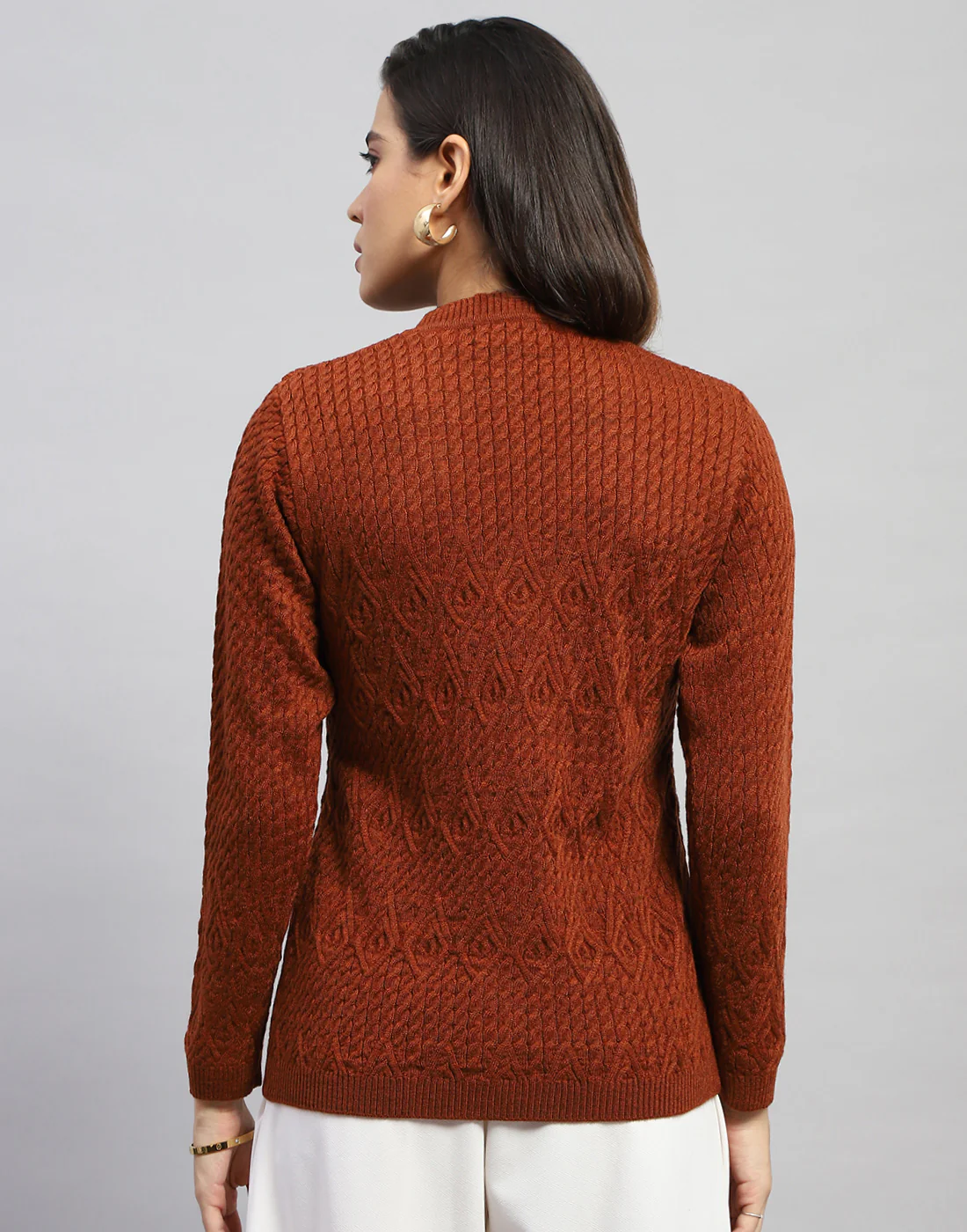 Women Brown Self Design V Neck Full Sleeve Cardigan - Image 5
