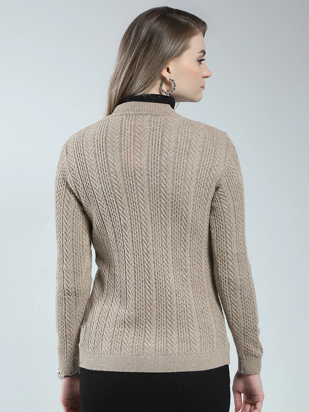 Women Brown Self Design V Neck Full Sleeve Cardigan - Image 5