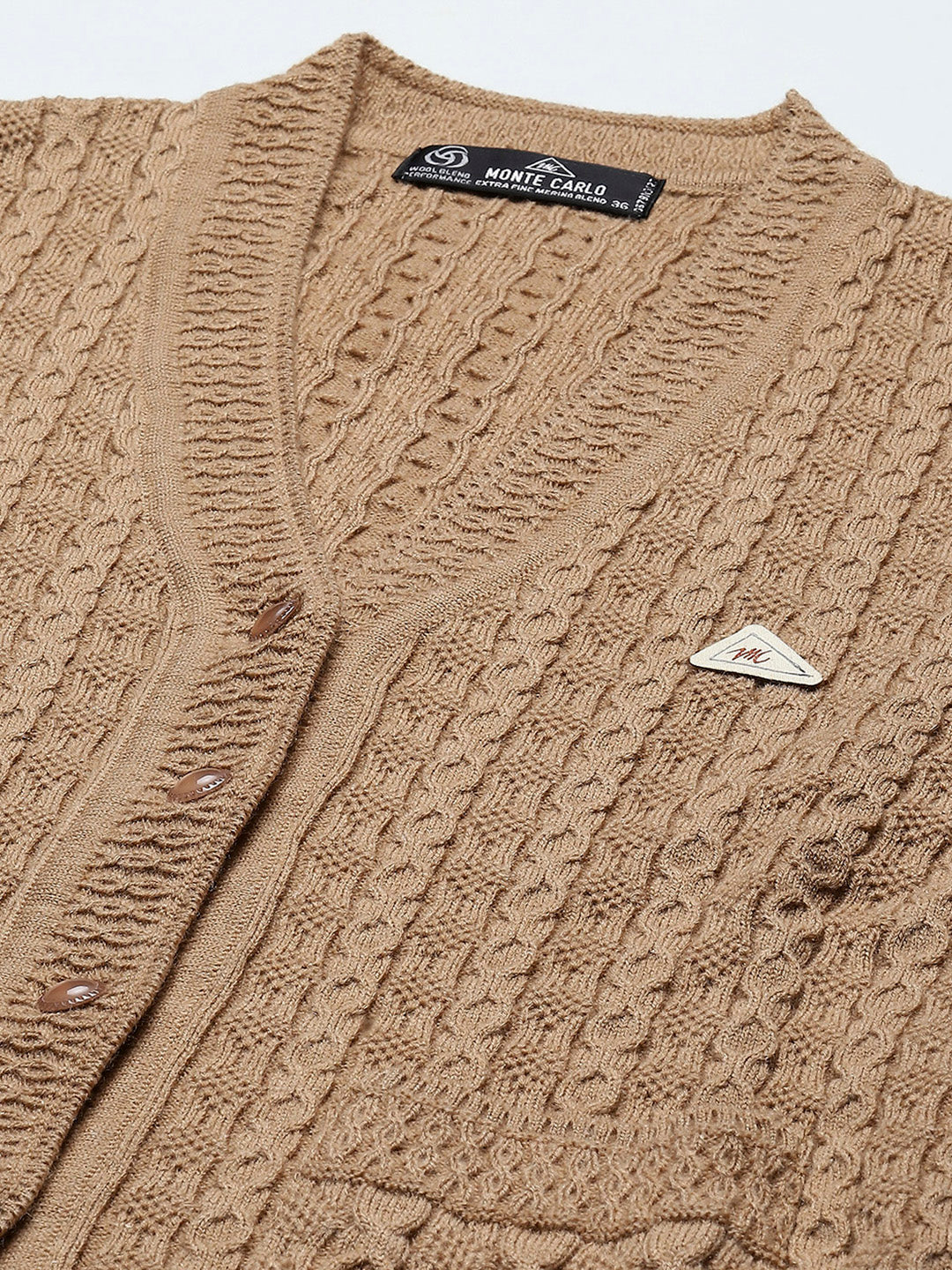 Women Brown Self Design V Neck Full Sleeve Cardigan - Image 7