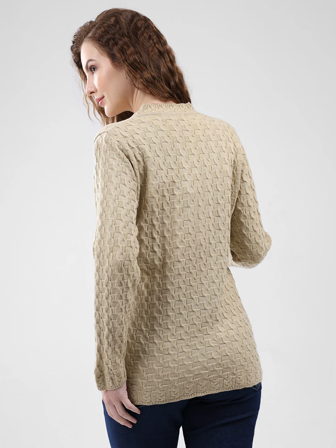 Women Brown Self Design V Neck Full Sleeve Cardigan - Image 5
