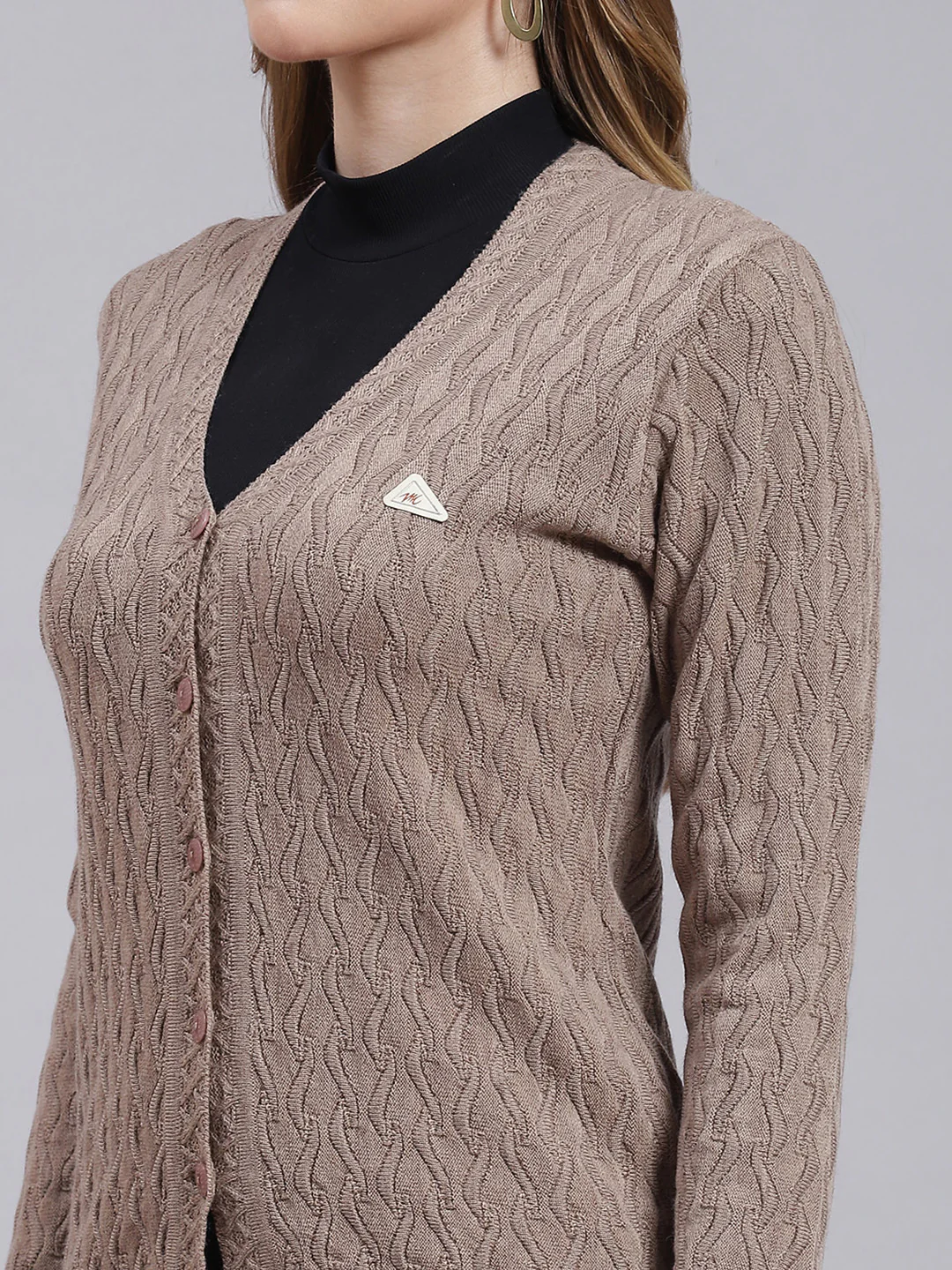Women Brown Self Design Wool blend Cardigan - Image 6