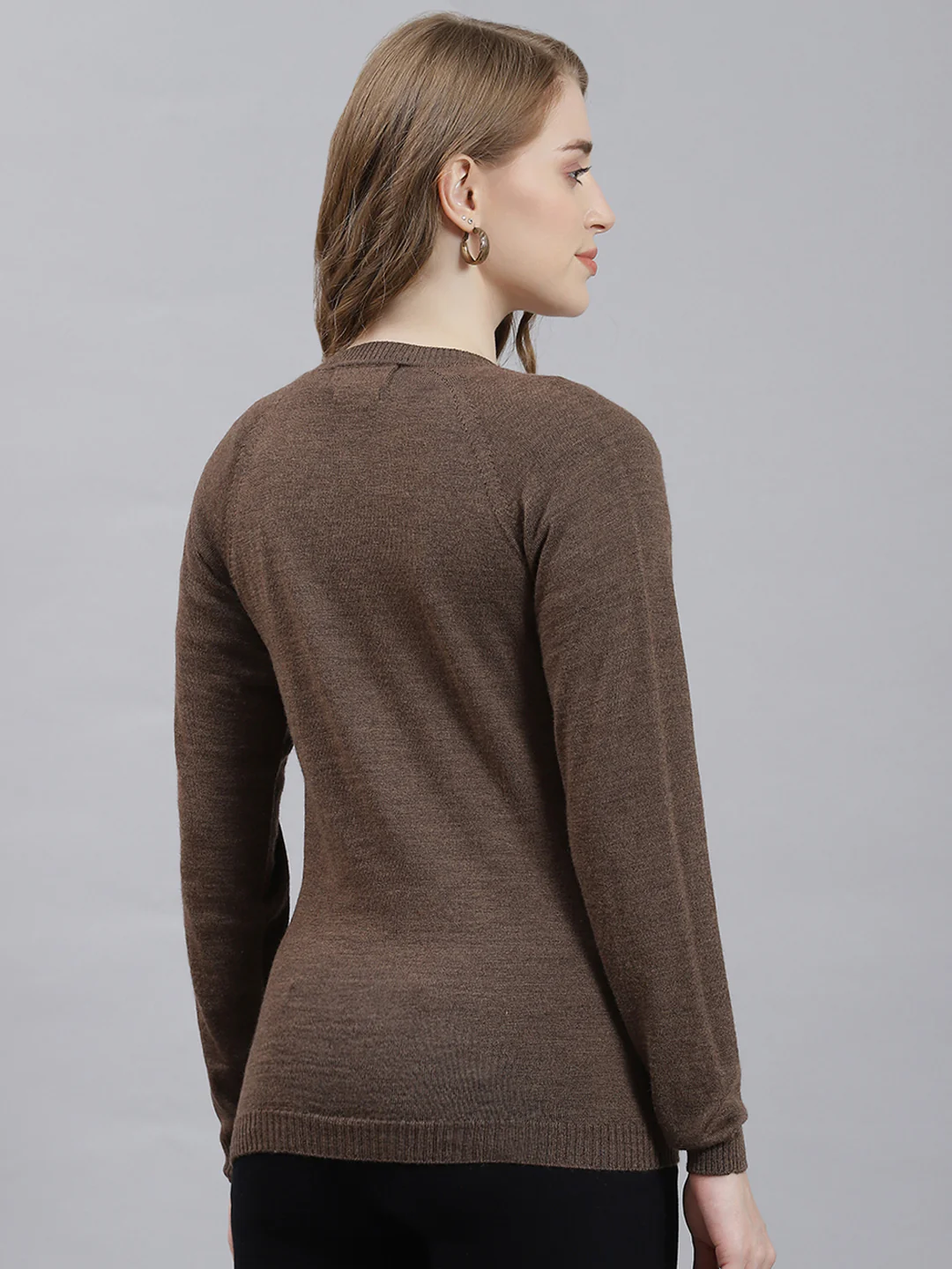 Women Brown Solid Cardigan - Image 5