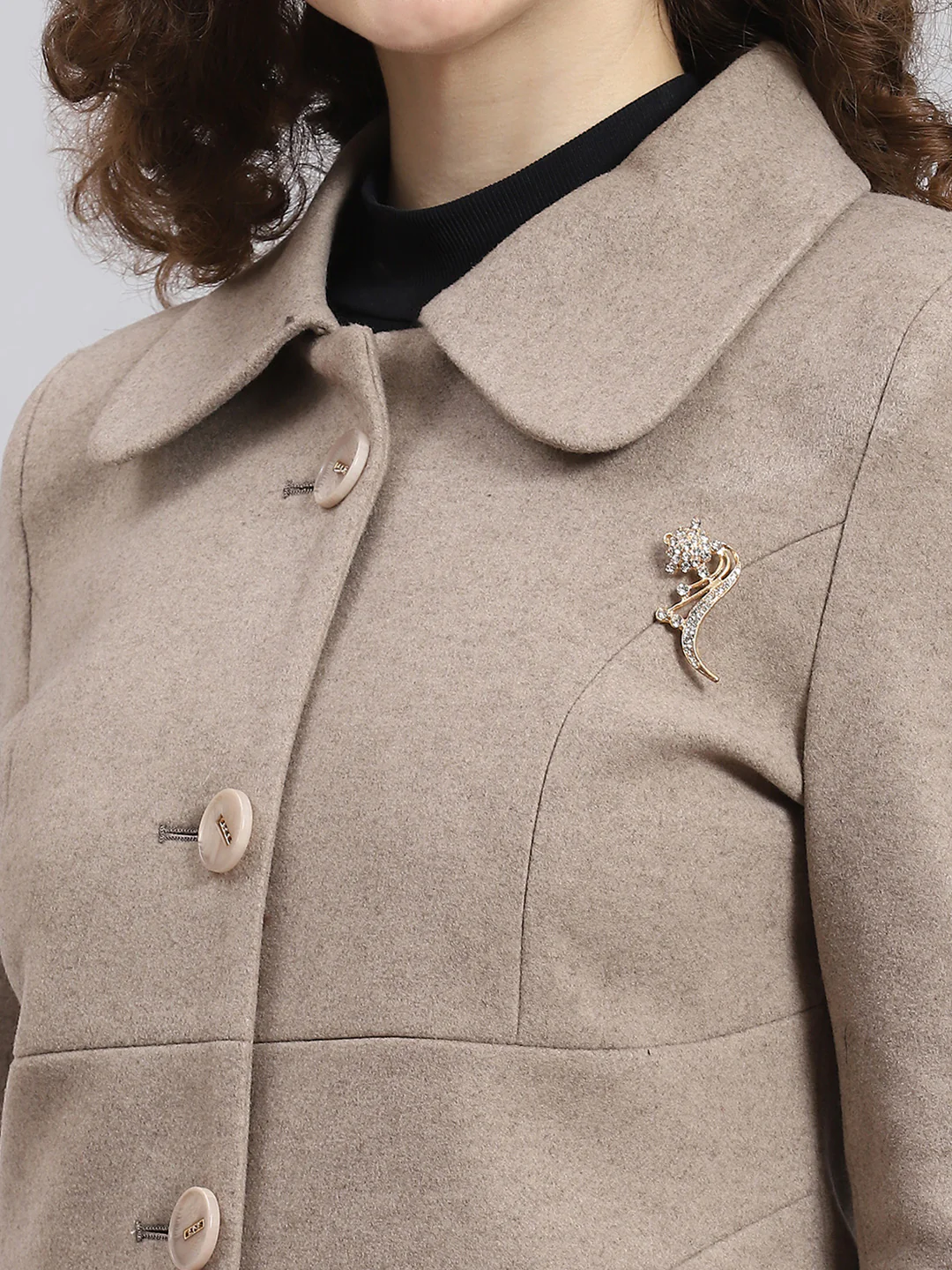 Women Brown Solid Collar Full Sleeve Coat - Image 6