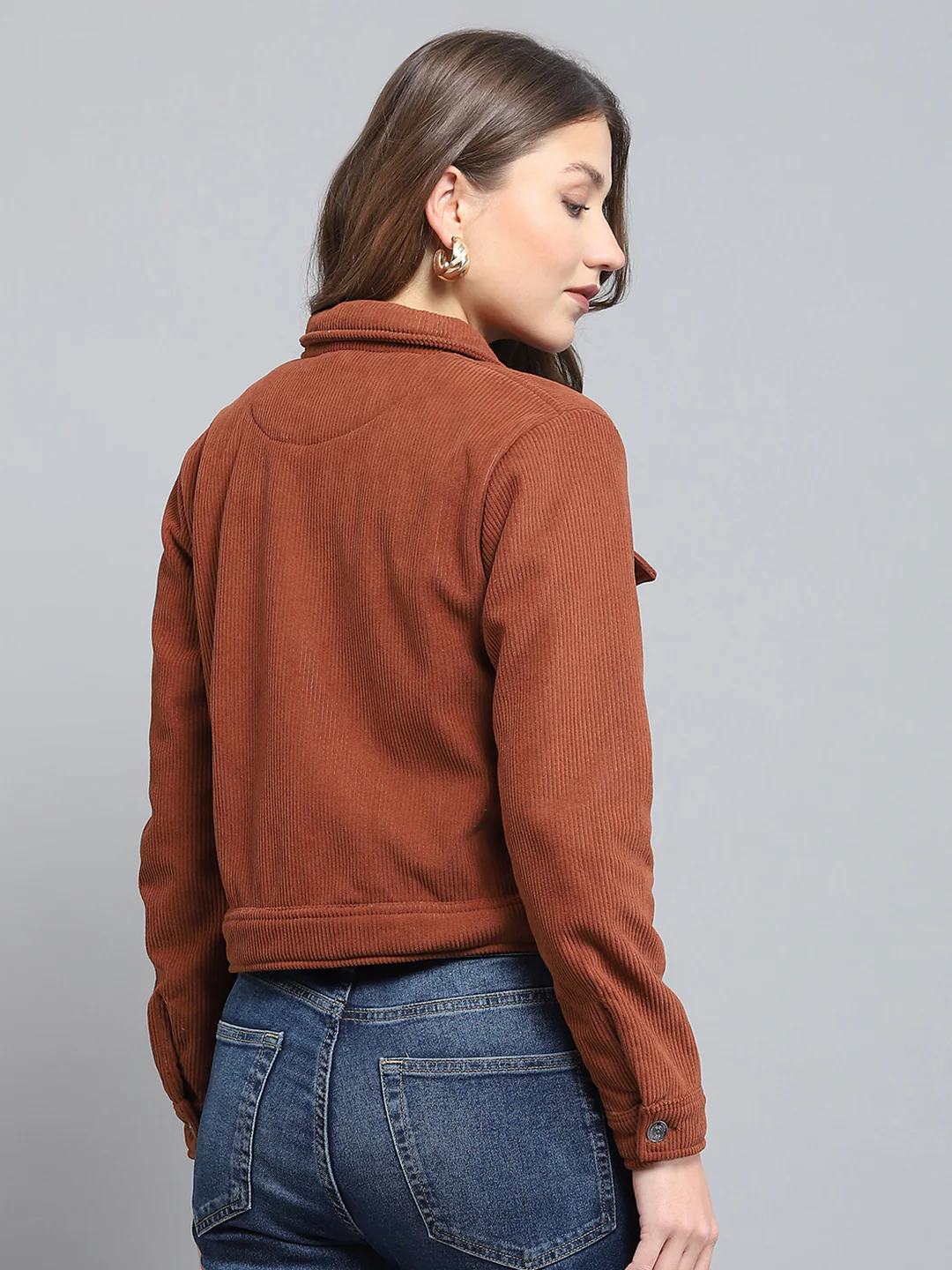 Rock.it Women Brown Solid Collar Full Sleeve Jacket - Image 5