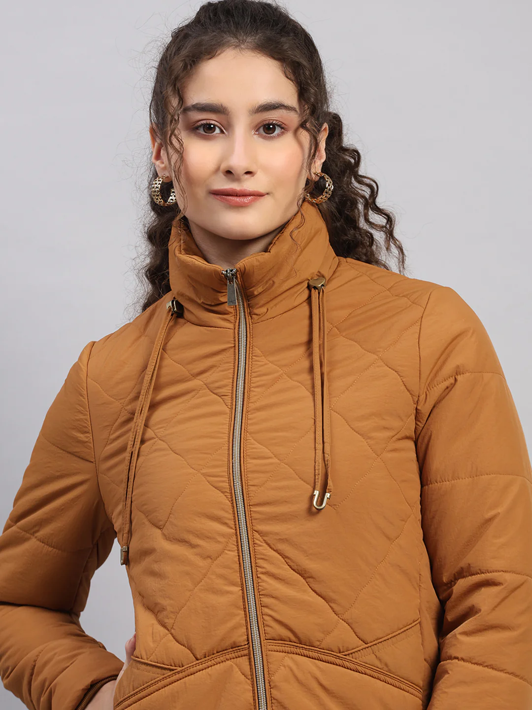Women Brown Solid Collar Full Sleeve Jacket - Image 6
