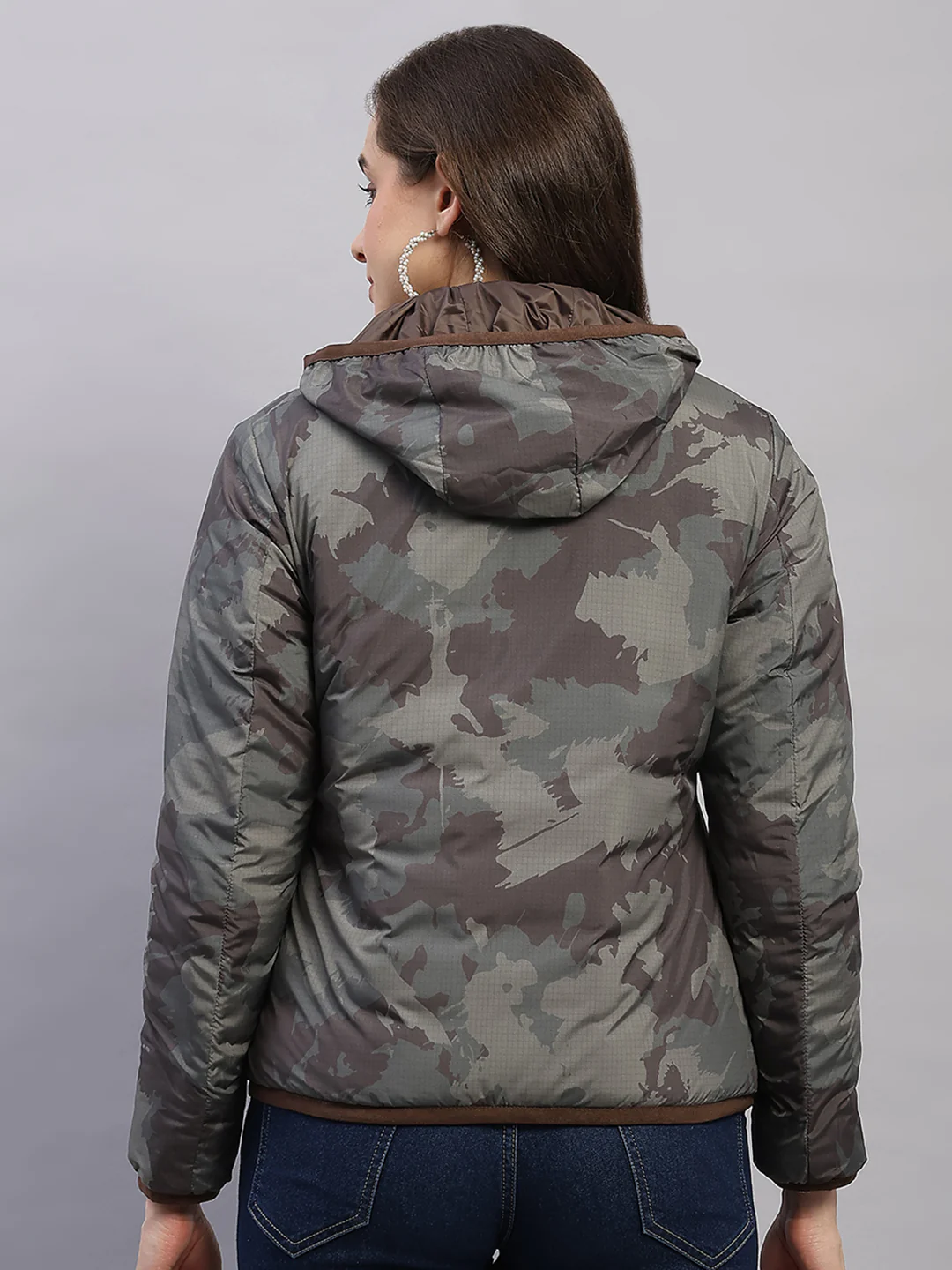 Women Brown Solid Collar Full Sleeve Reversible Jacket - Image 10