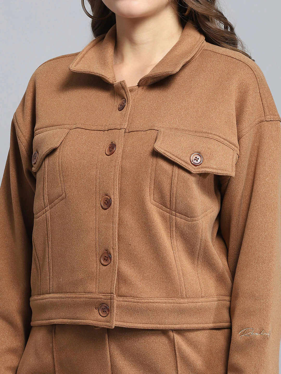 Rock.it Women Brown Solid Collar Full Sleeve Tracksuit - Image 7