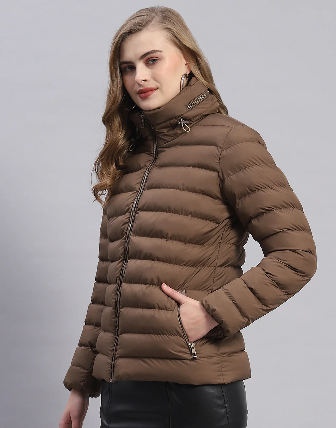 Women Brown Solid H Neck Full Sleeve Jacket - Image 3