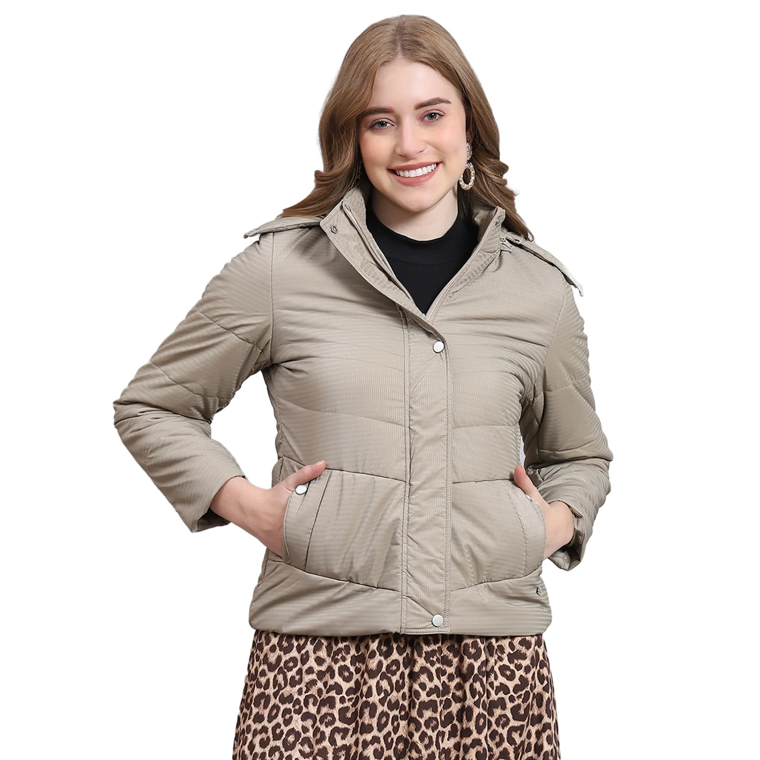 Women Brown Solid Hooded Full Sleeve Jacket - Image 5