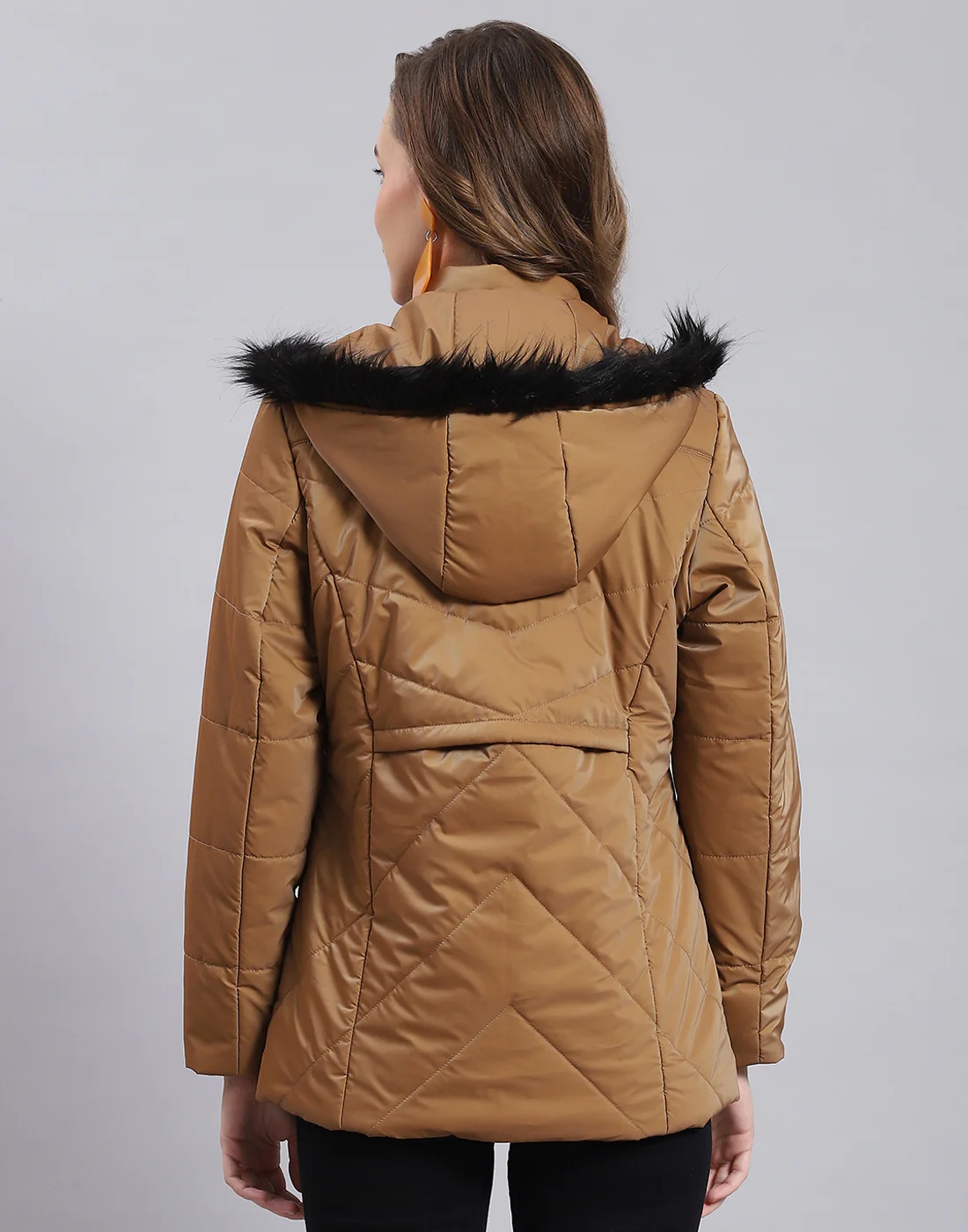 Women Brown Solid Hooded Full Sleeve Jacket - Image 5