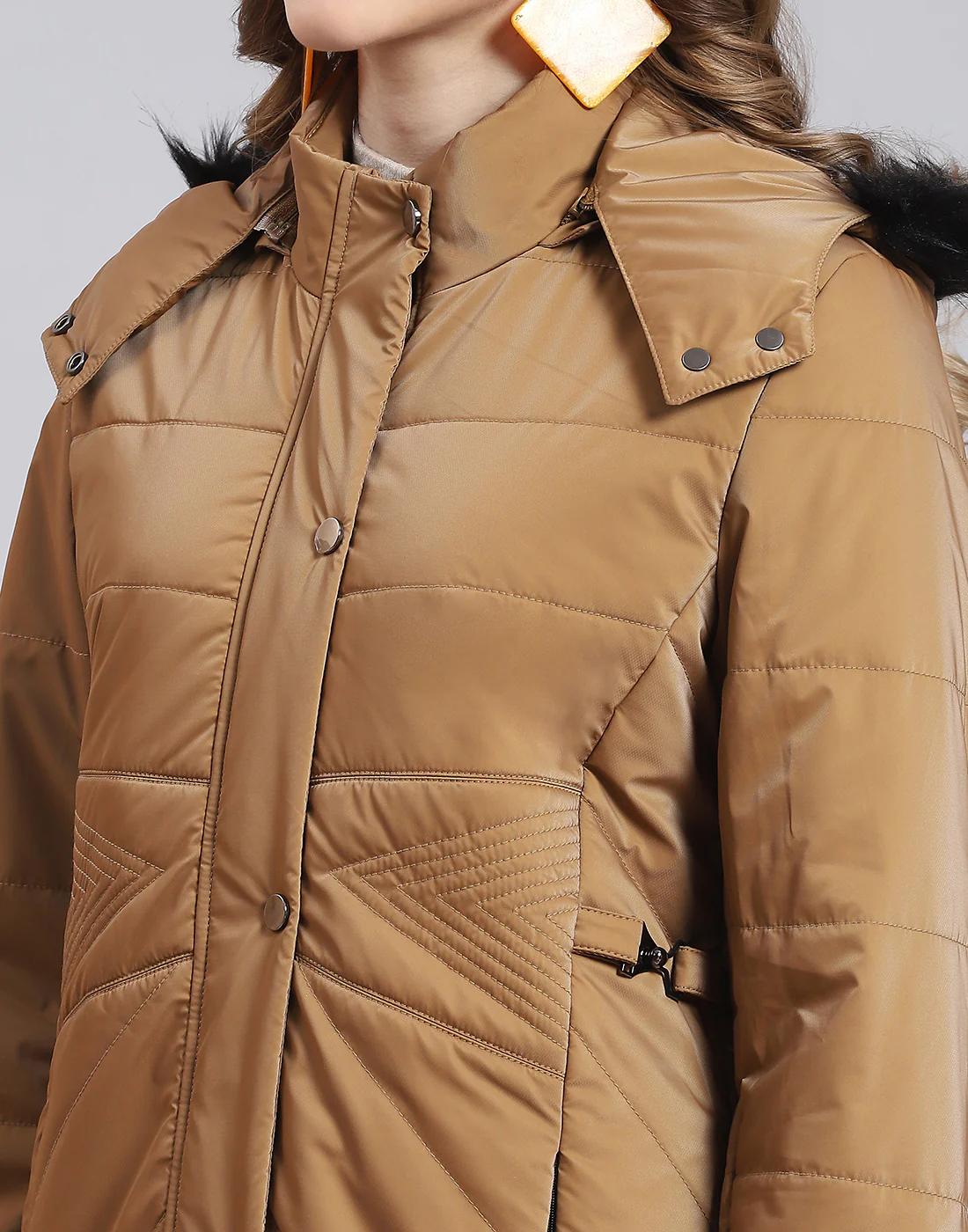 Women Brown Solid Hooded Full Sleeve Jacket - Image 7