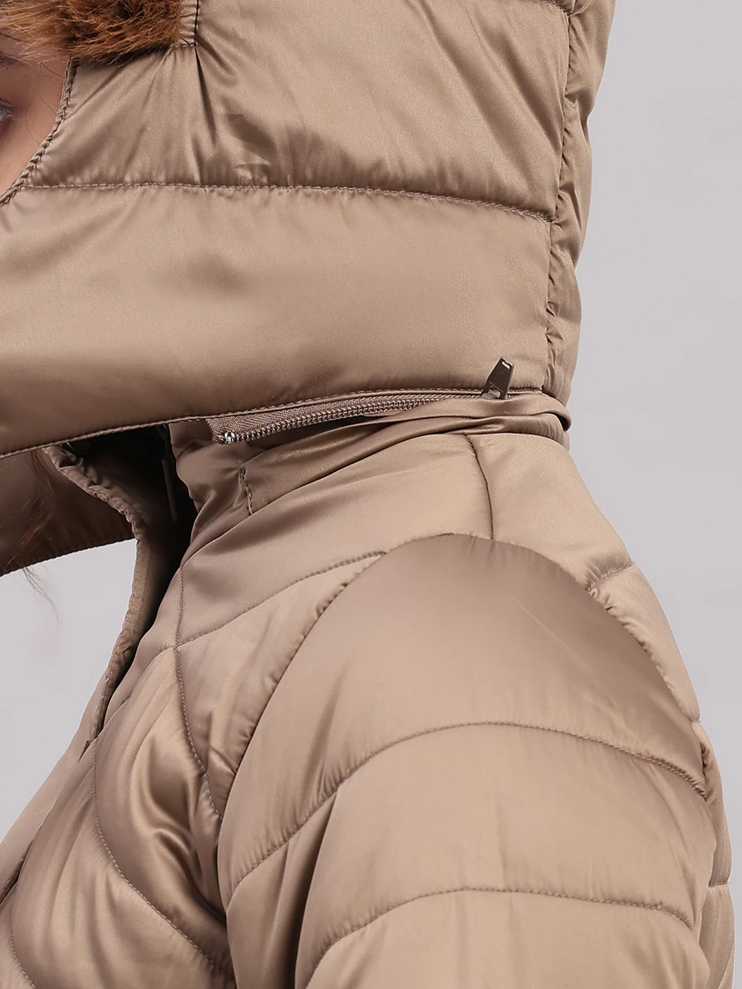 Women Brown Solid Hooded Full Sleeve Jacket - Image 7