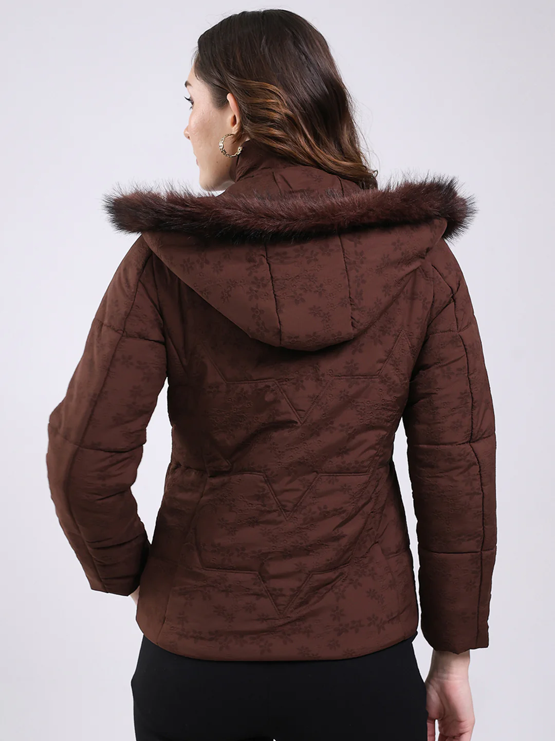 Women Brown Solid Hooded Full Sleeve Jacket - Image 5