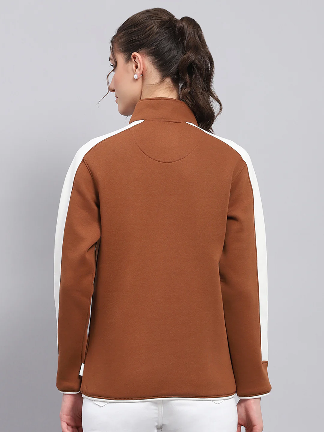 Rock.it Women Brown Solid Mock Neck Full Sleeve Sweatshirt - Image 5