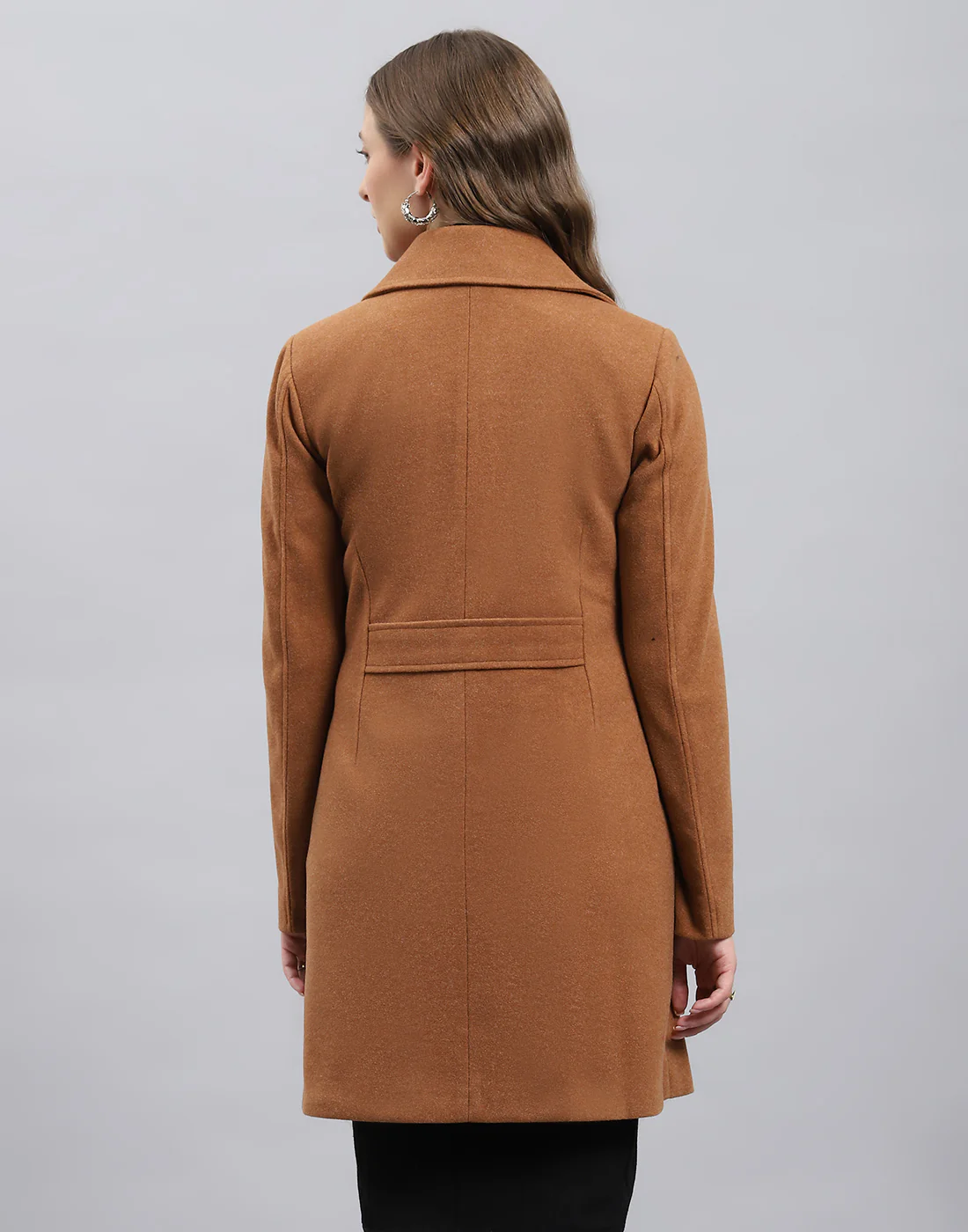 Women Brown Solid Notch Lapel Collar Full Sleeve Coat - Image 5