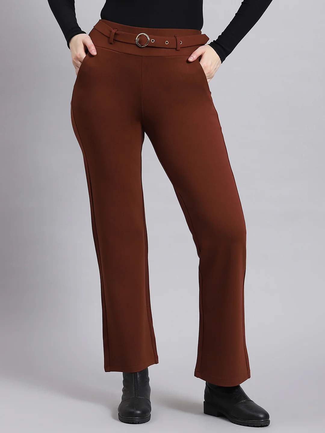 Women Brown Solid Regular Fit Jegging - Image 5