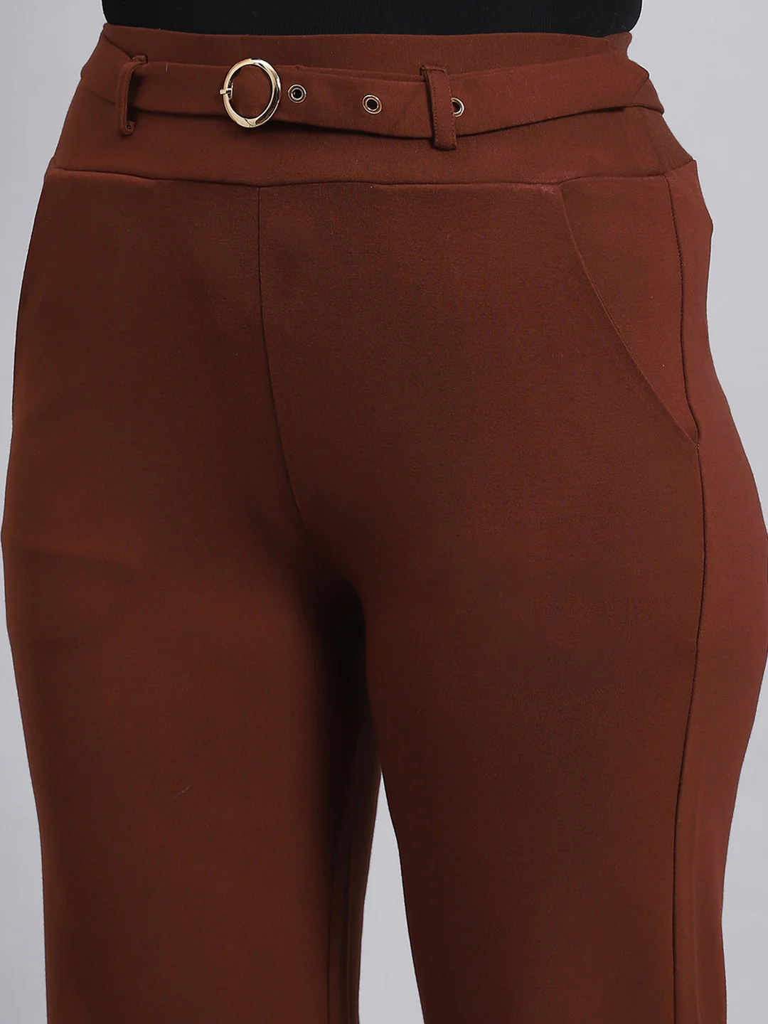 Women Brown Solid Regular Fit Jegging - Image 6