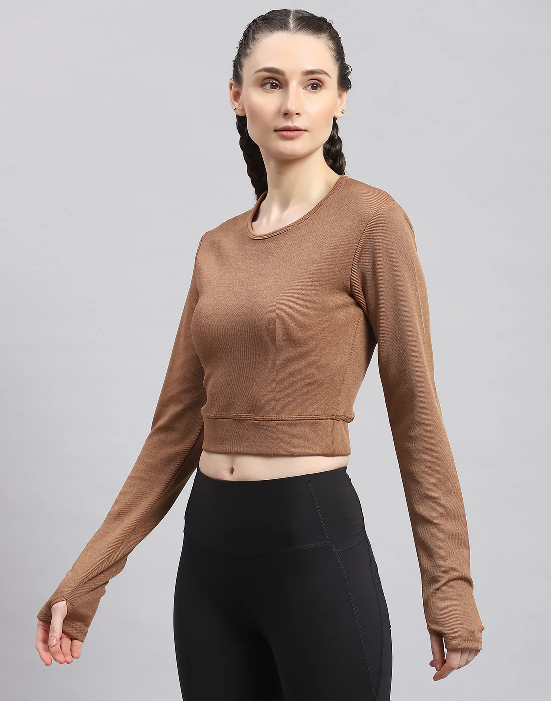Rock.it Women Brown Solid Round Neck Full Sleeve Sweatshirt - Image 3