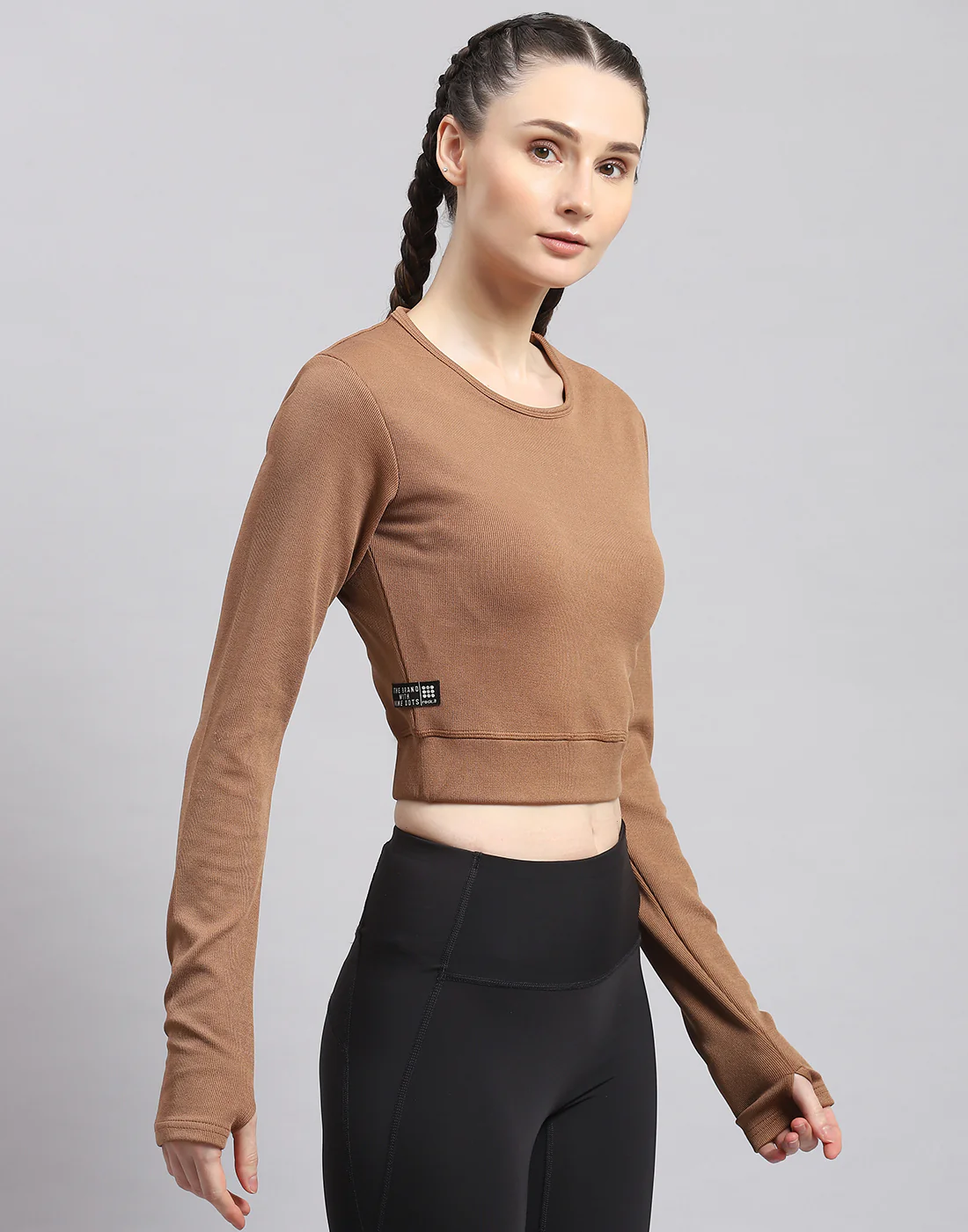 Rock.it Women Brown Solid Round Neck Full Sleeve Sweatshirt - Image 4