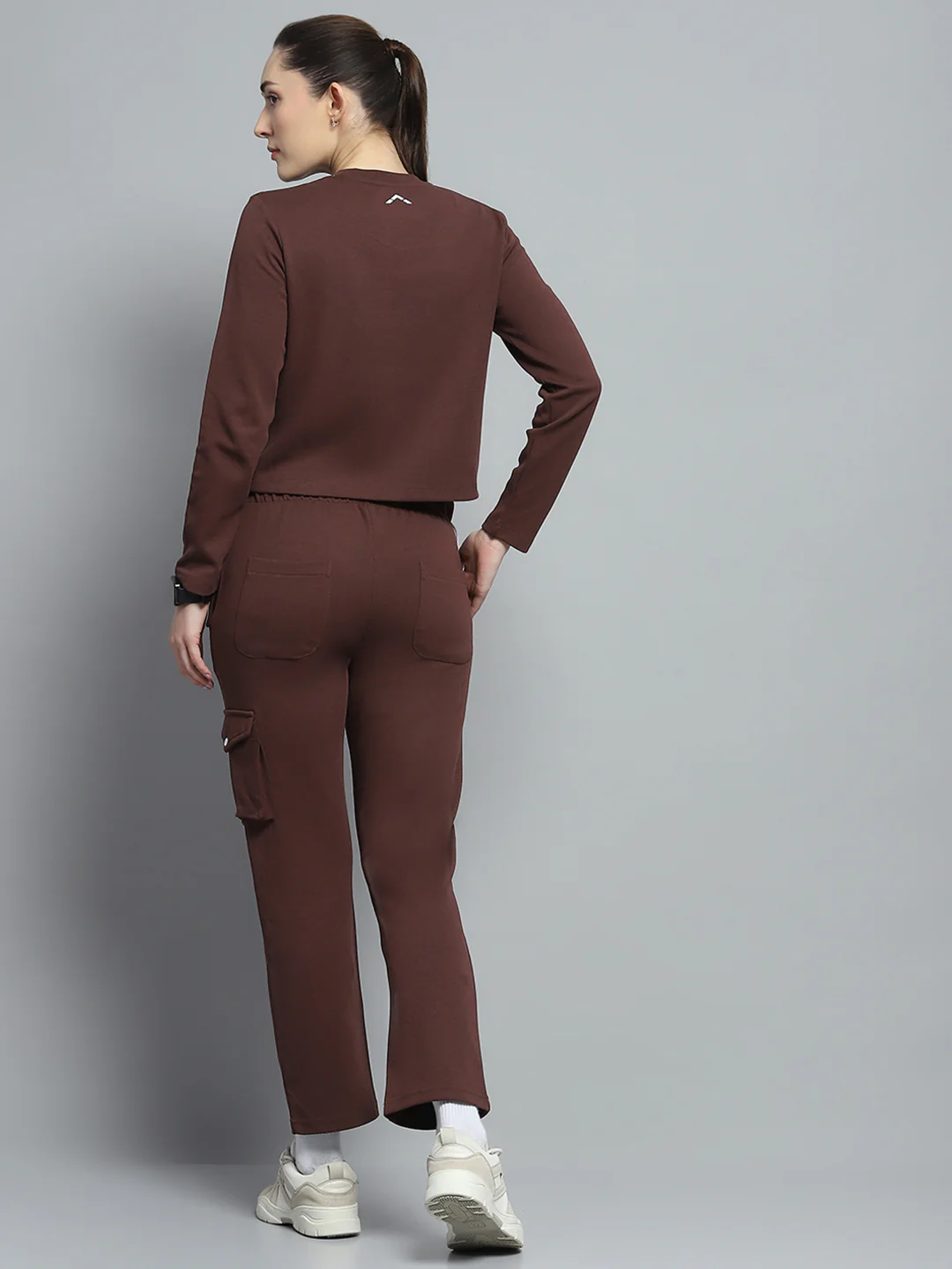 Rock.it Women Brown Solid Round Neck Full Sleeve Tracksuit - Image 5