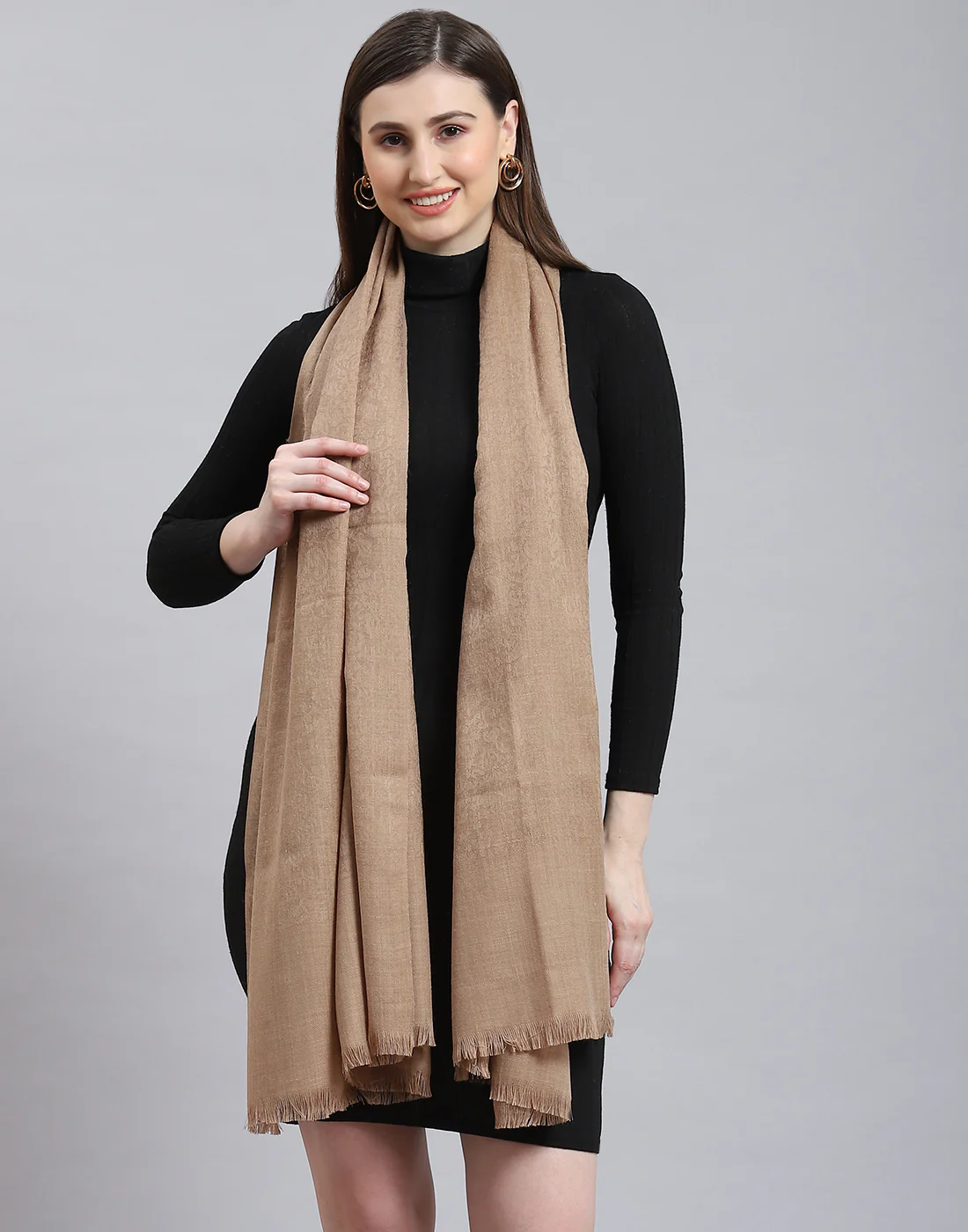 Women Brown Solid Shawl - Image 2