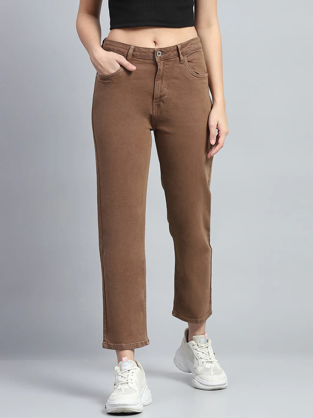 Women Brown Solid Slim Fit Denim - Image 2