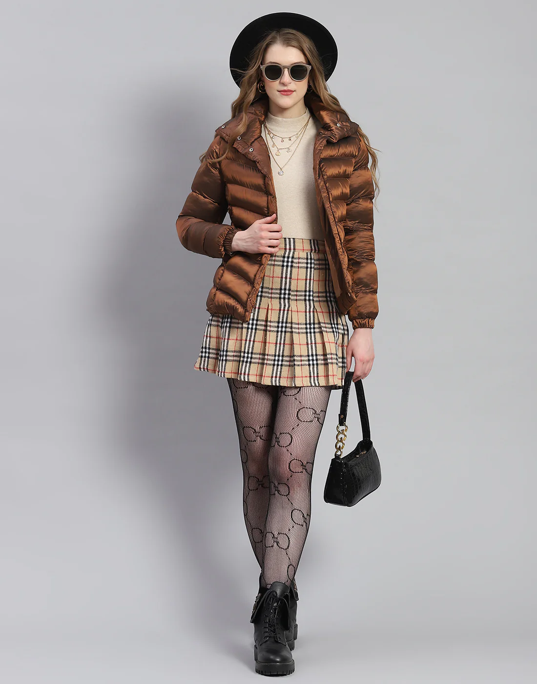 Women Brown Solid Stand Collar Full Sleeve Jacket - Image 2
