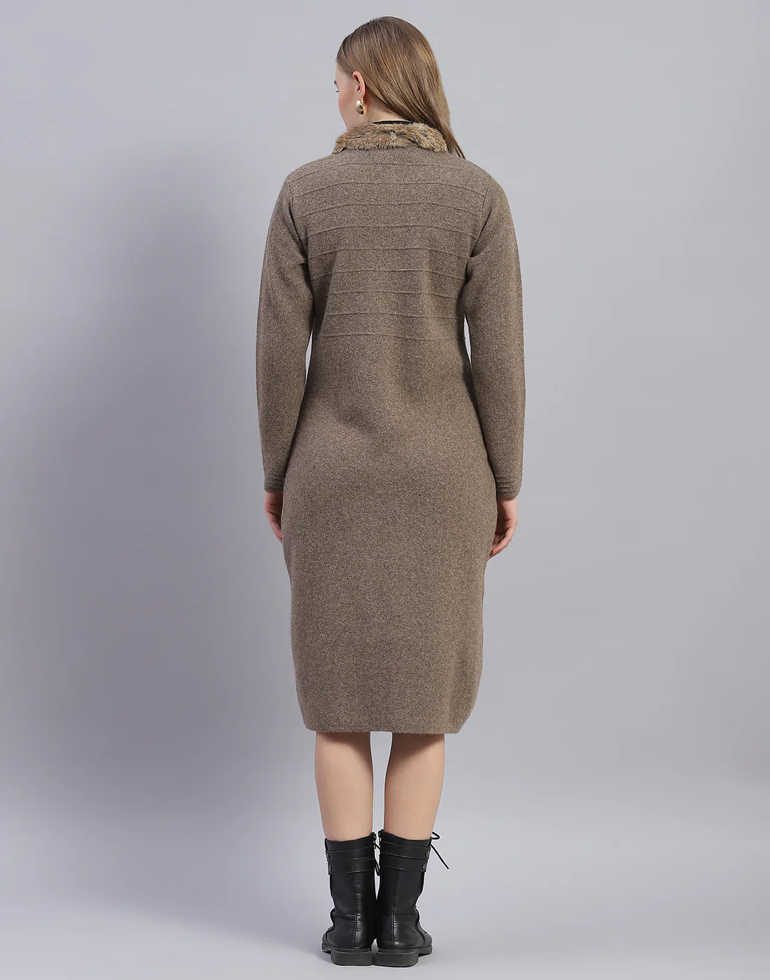 Women Brown Solid Stand Collar Full Sleeve Sweater - Image 5