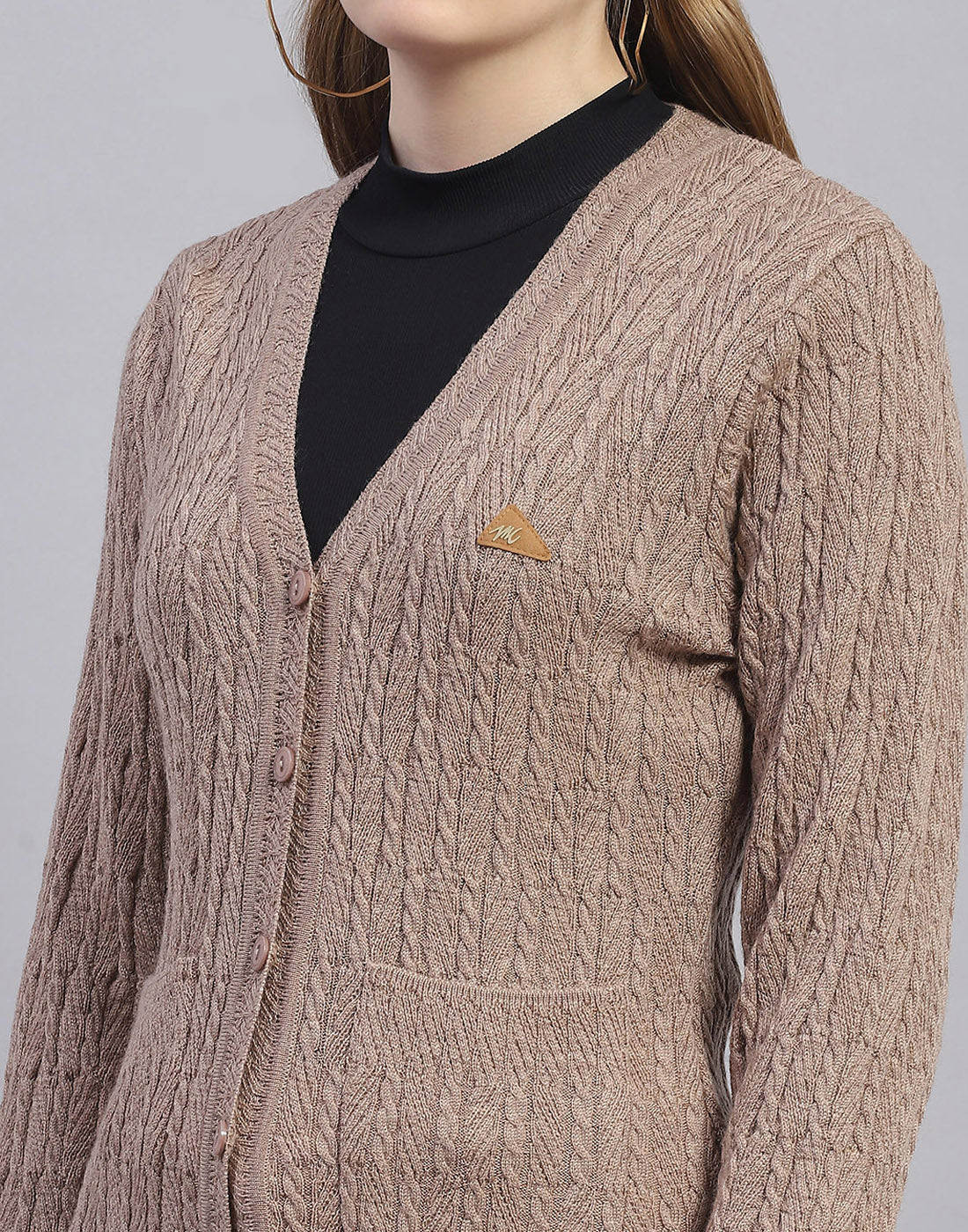 Women Brown Solid V Neck Full Sleeve Cardigan - Image 7
