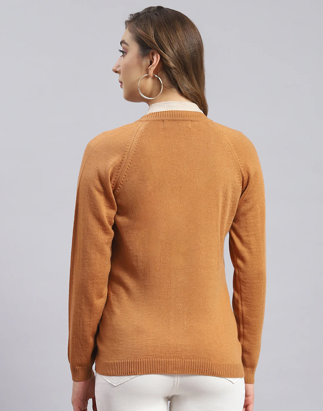 Women Brown Solid V Neck Full Sleeve Cardigan - Image 5