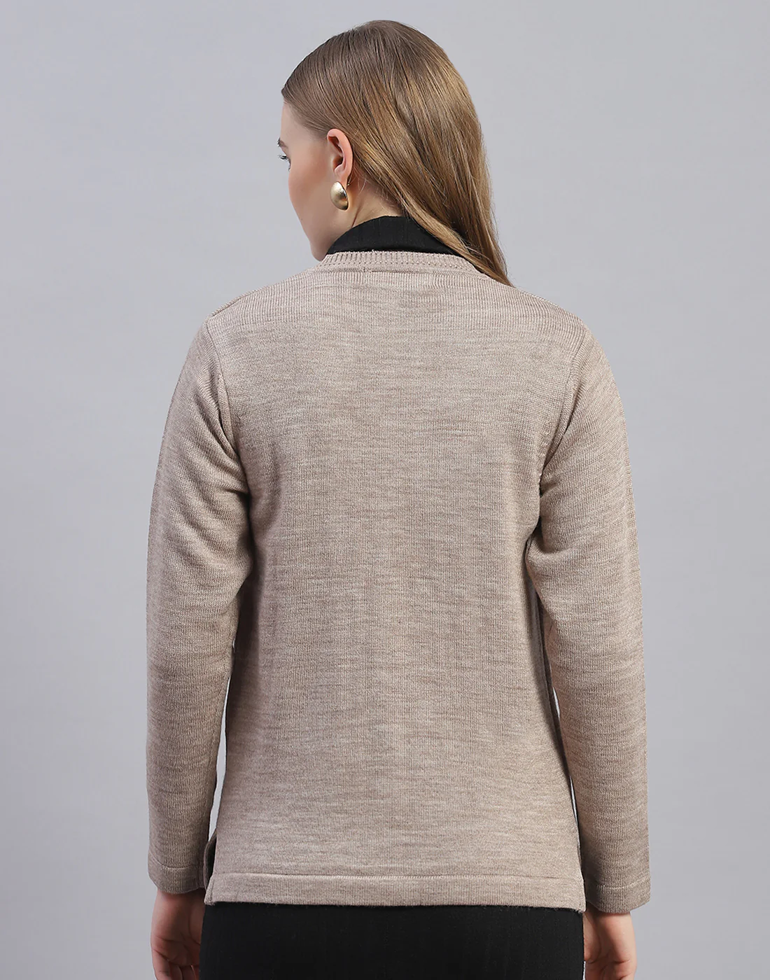 Women Brown Solid V Neck Full Sleeve Cardigan - Image 6