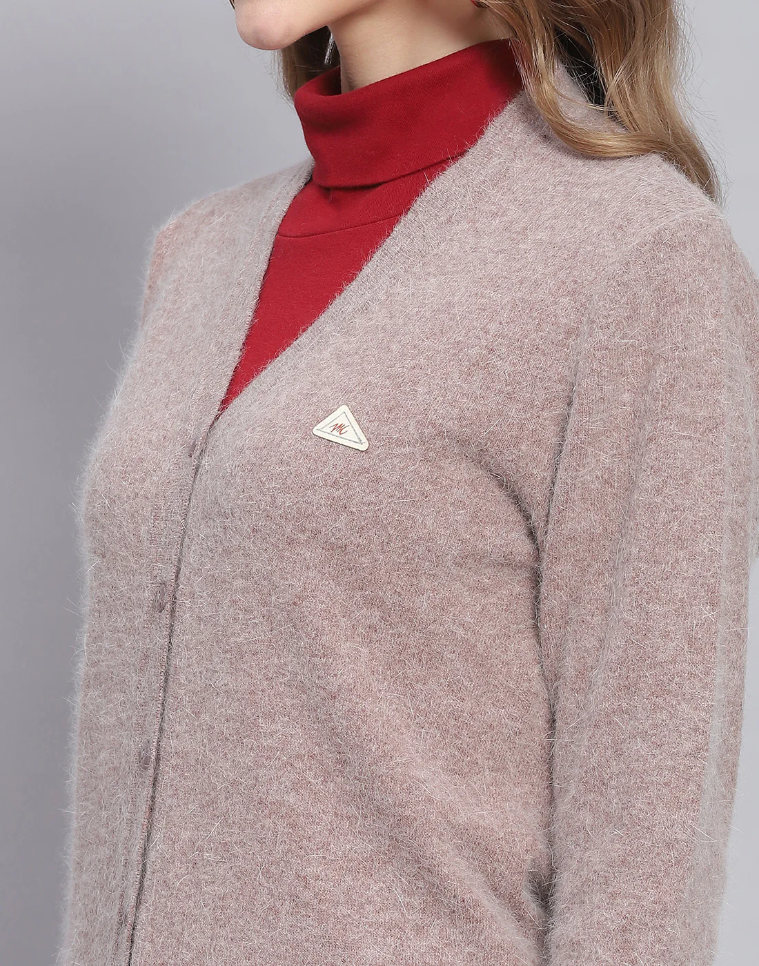 Women Brown Solid V Neck Full Sleeve Cardigan - Image 6
