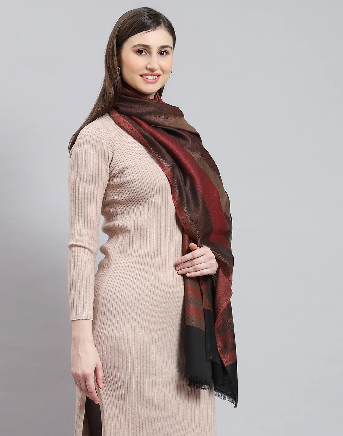 Women Brown Stripe Shawl - Image 4