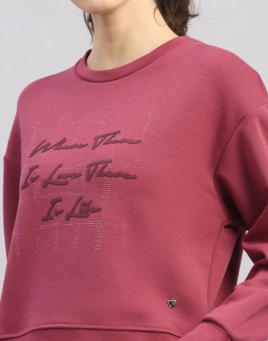Women Burgundy Printed Round Neck Full Sleeve Sweatshirt - Image 7