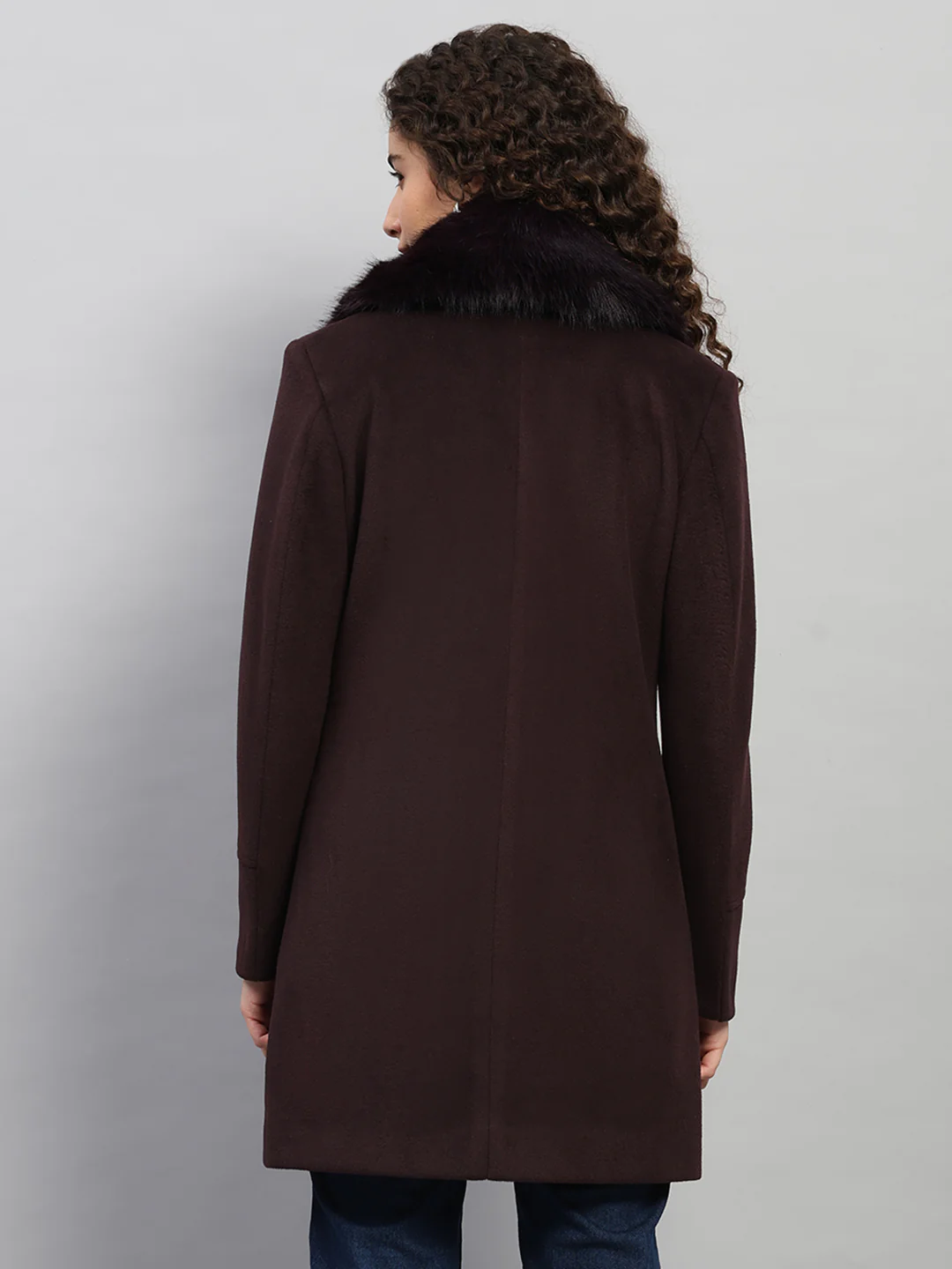 Women Burgundy Solid Collar Full Sleeve Coat - Image 5