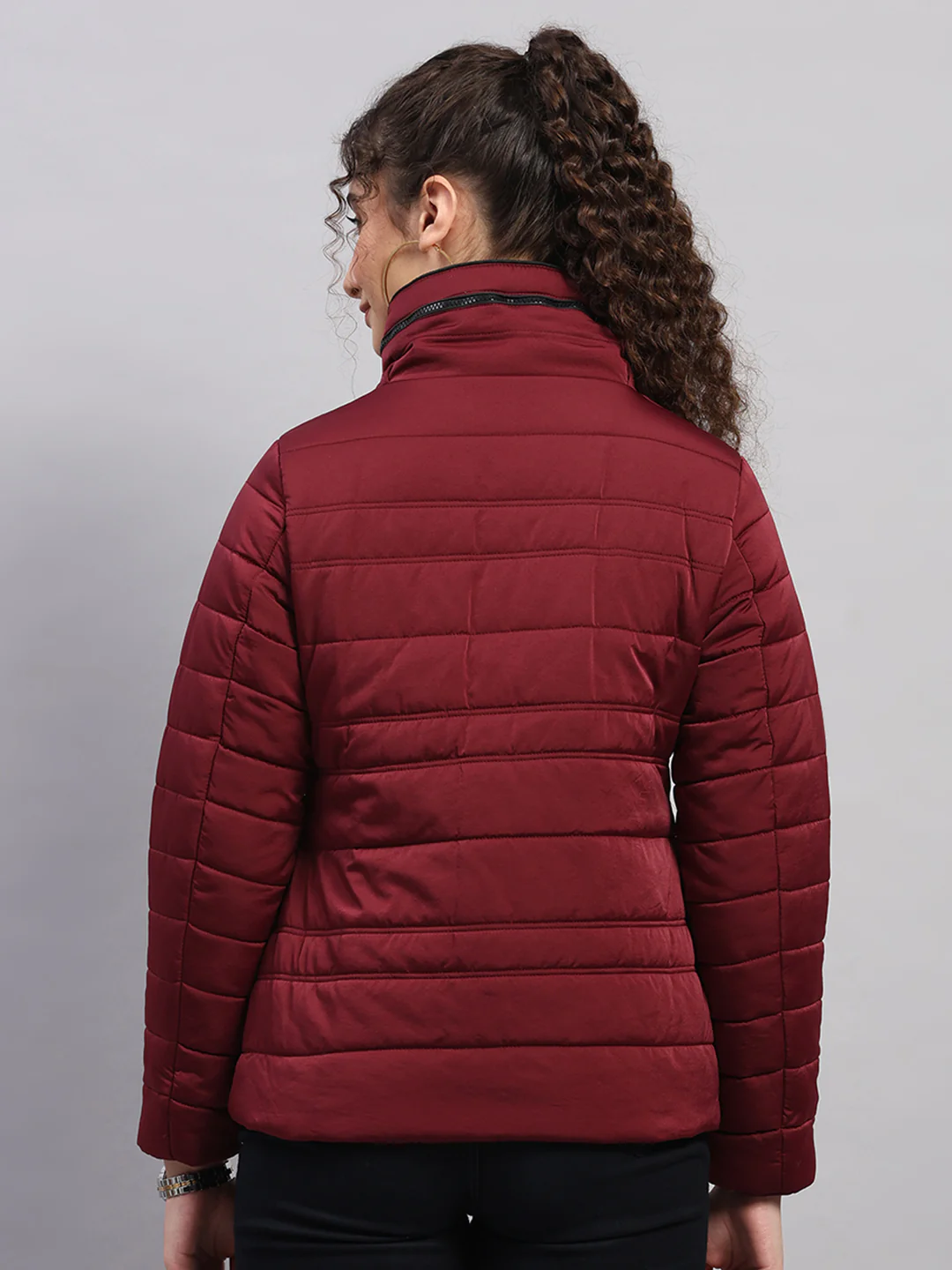 Women Burgundy Solid Collar Full Sleeve Jacket - Image 5
