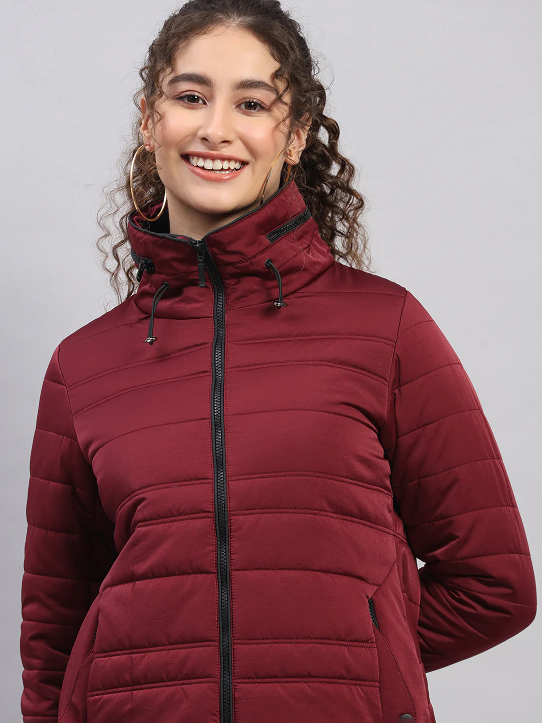 Women Burgundy Solid Collar Full Sleeve Jacket - Image 7