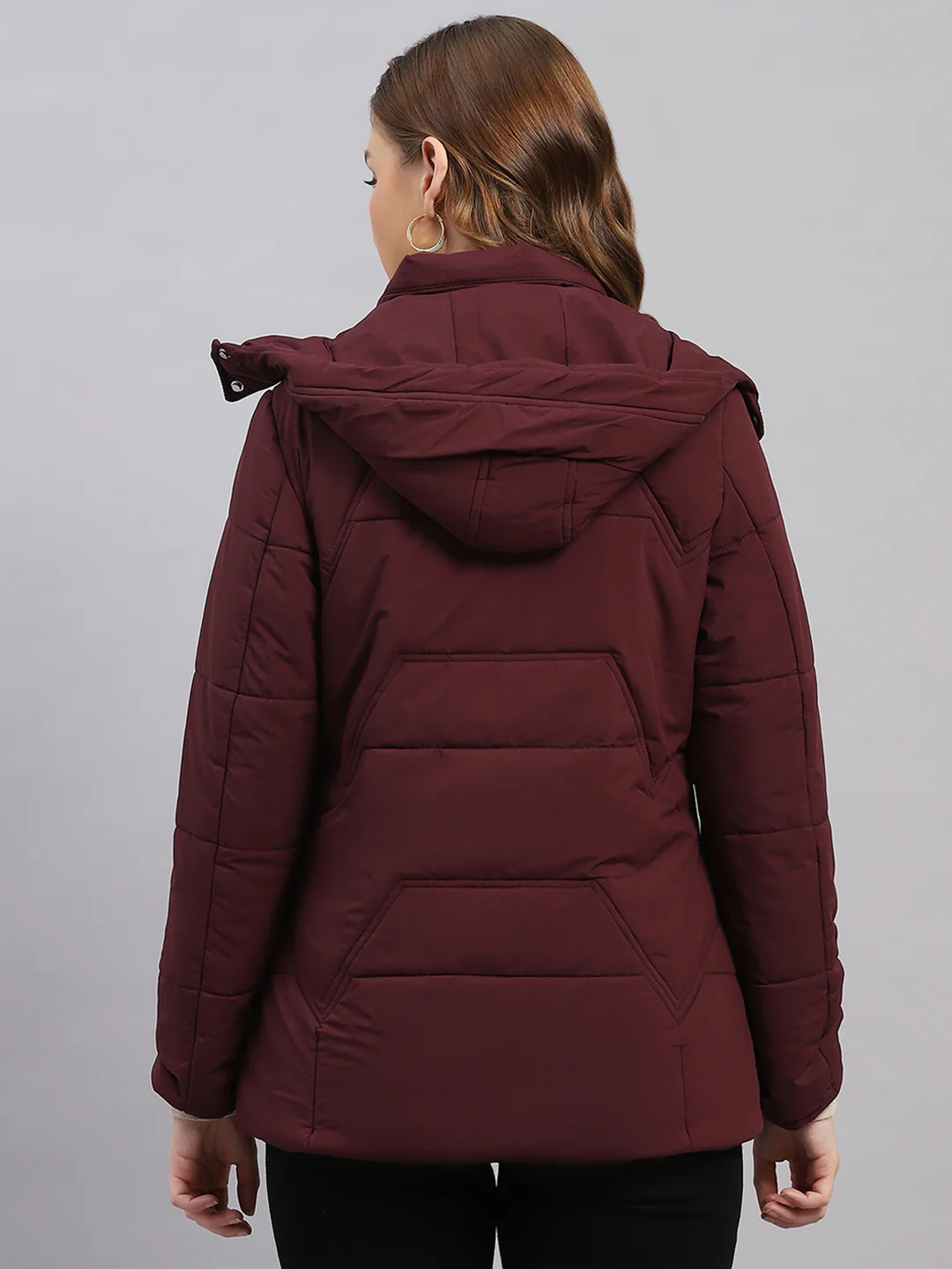 Women Burgundy Solid Hooded Full Sleeve Jacket - Image 5