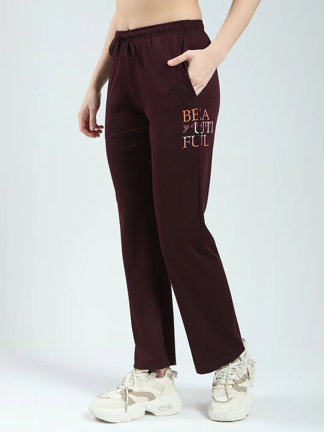 Women Burgundy Solid Round Neck Half Sleeve Lower Set - Image 7