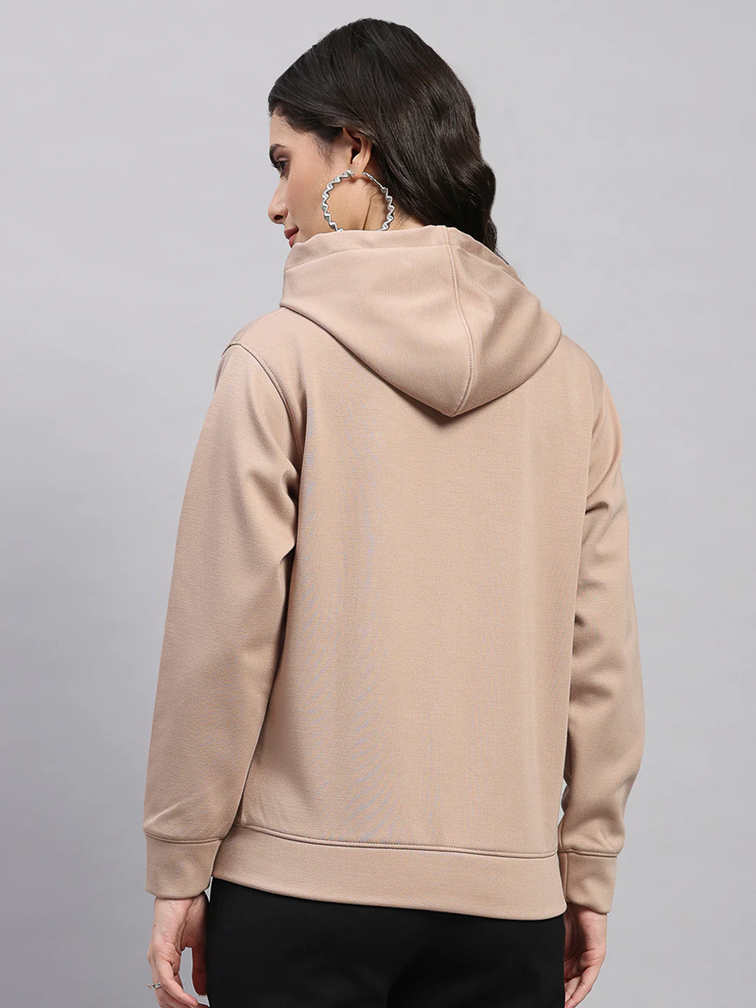 Women Camel Brown Printed Hooded Full Sleeve Sweatshirt - Image 5