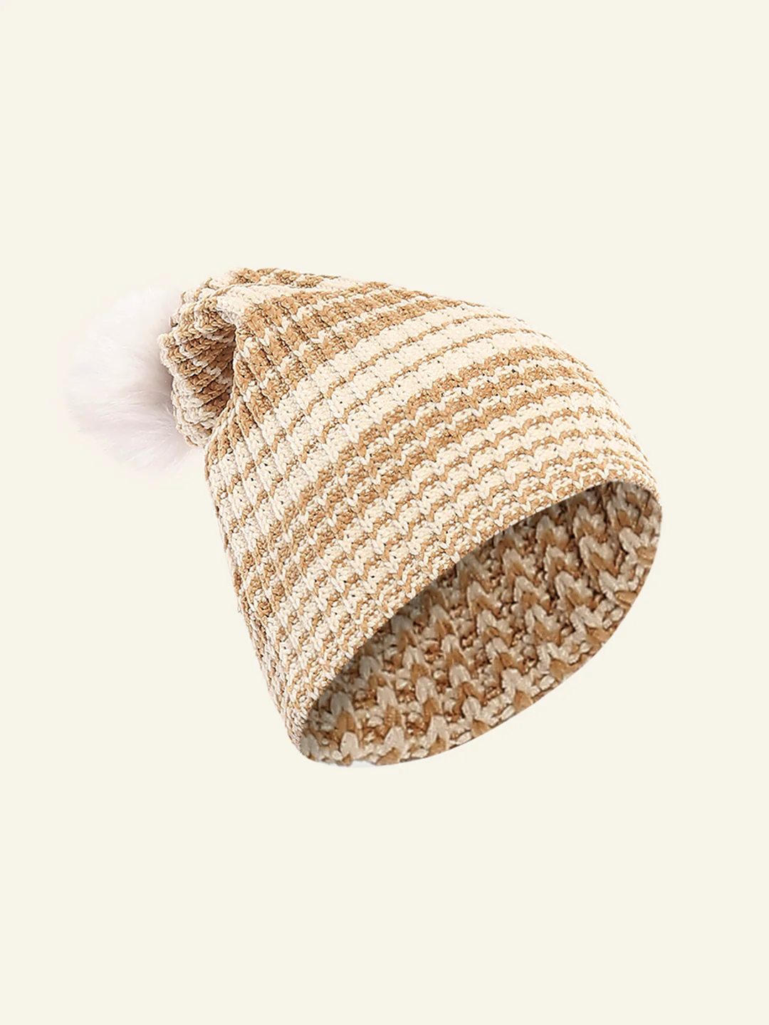 Women Camel Brown Self Design Cap - Image 2