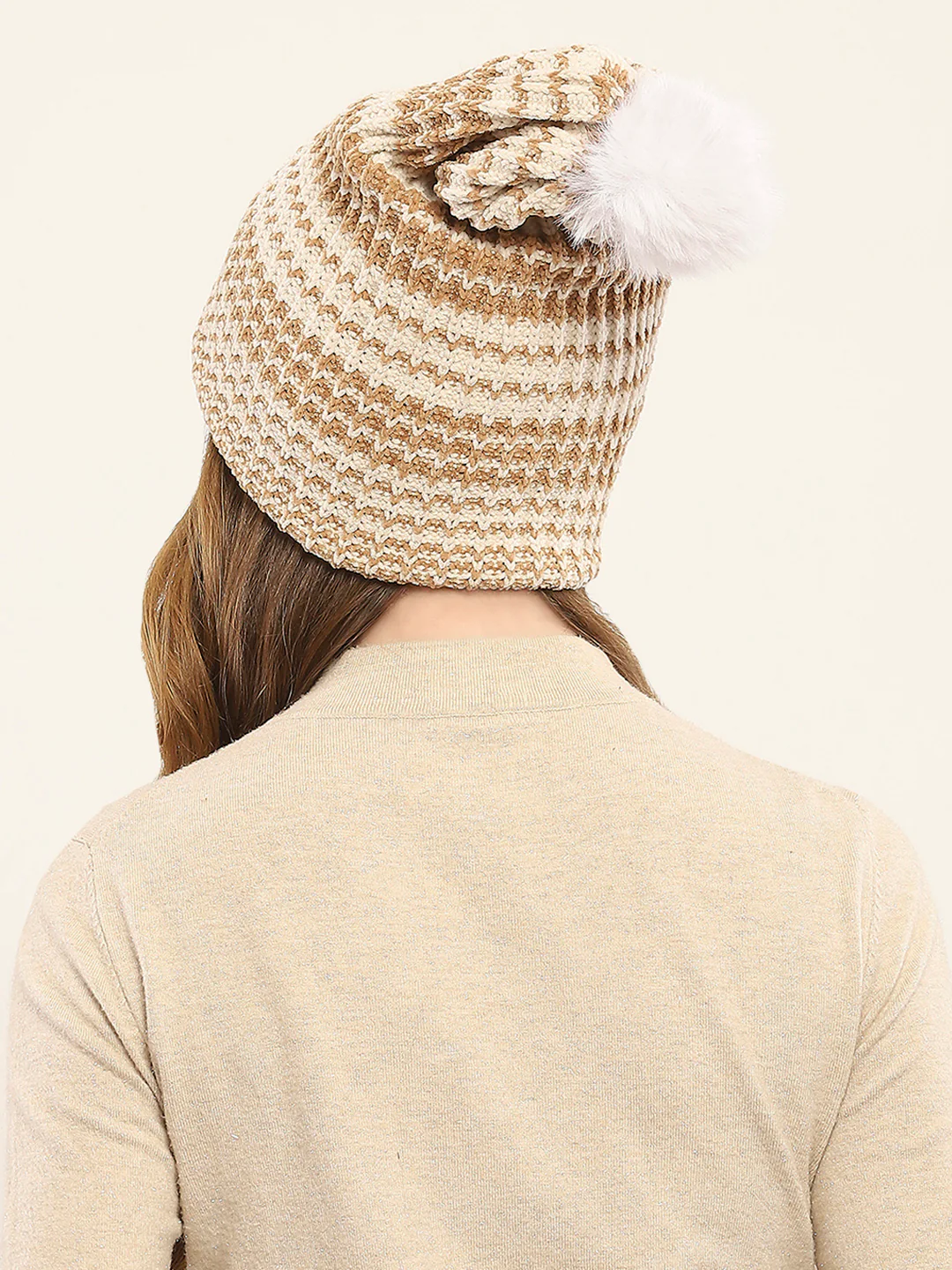 Women Camel Brown Self Design Cap - Image 5