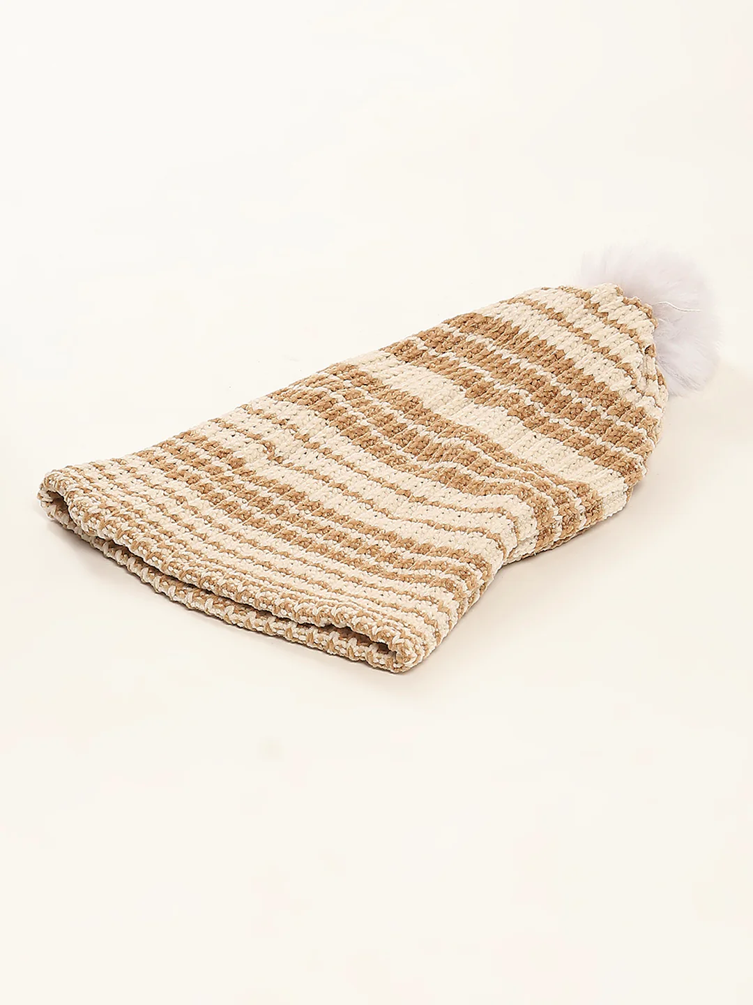 Women Camel Brown Self Design Cap - Image 6
