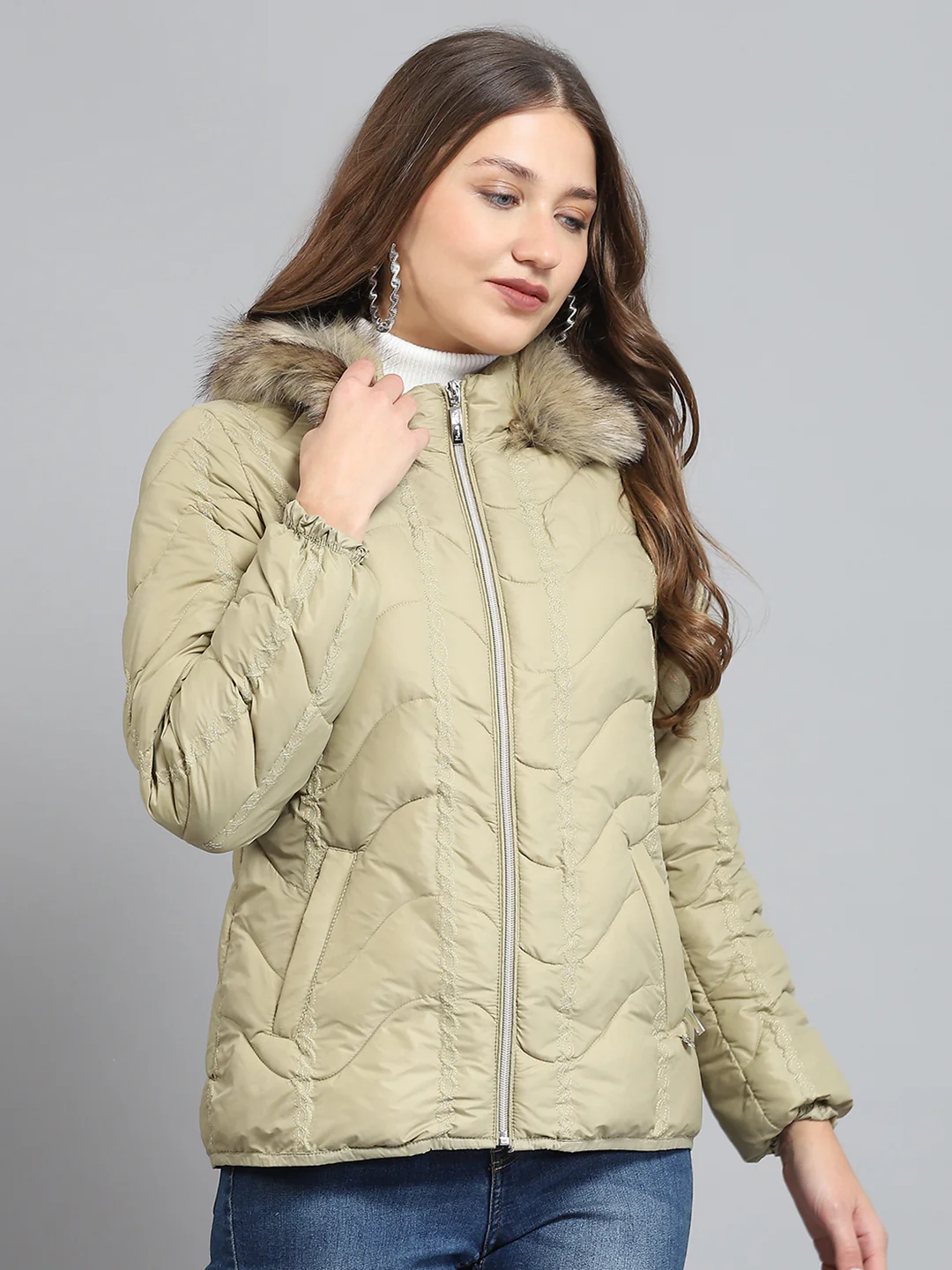 Women Camel Brown Self Design Collar Full Sleeve Jacket - Image 4
