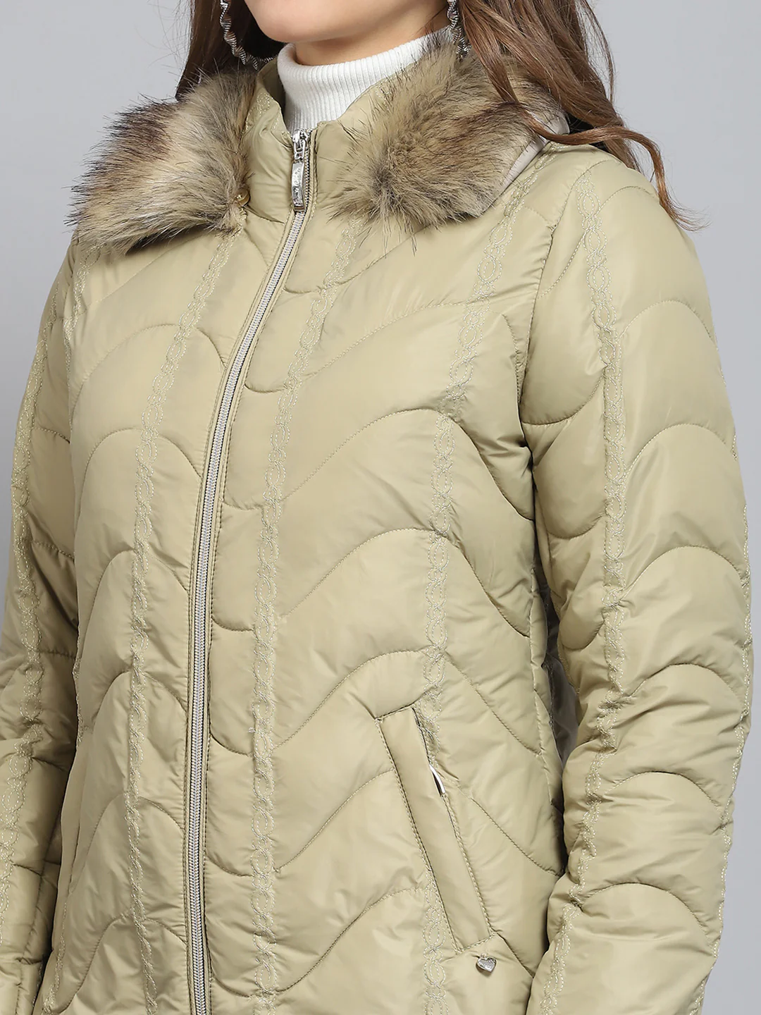 Women Camel Brown Self Design Collar Full Sleeve Jacket - Image 7