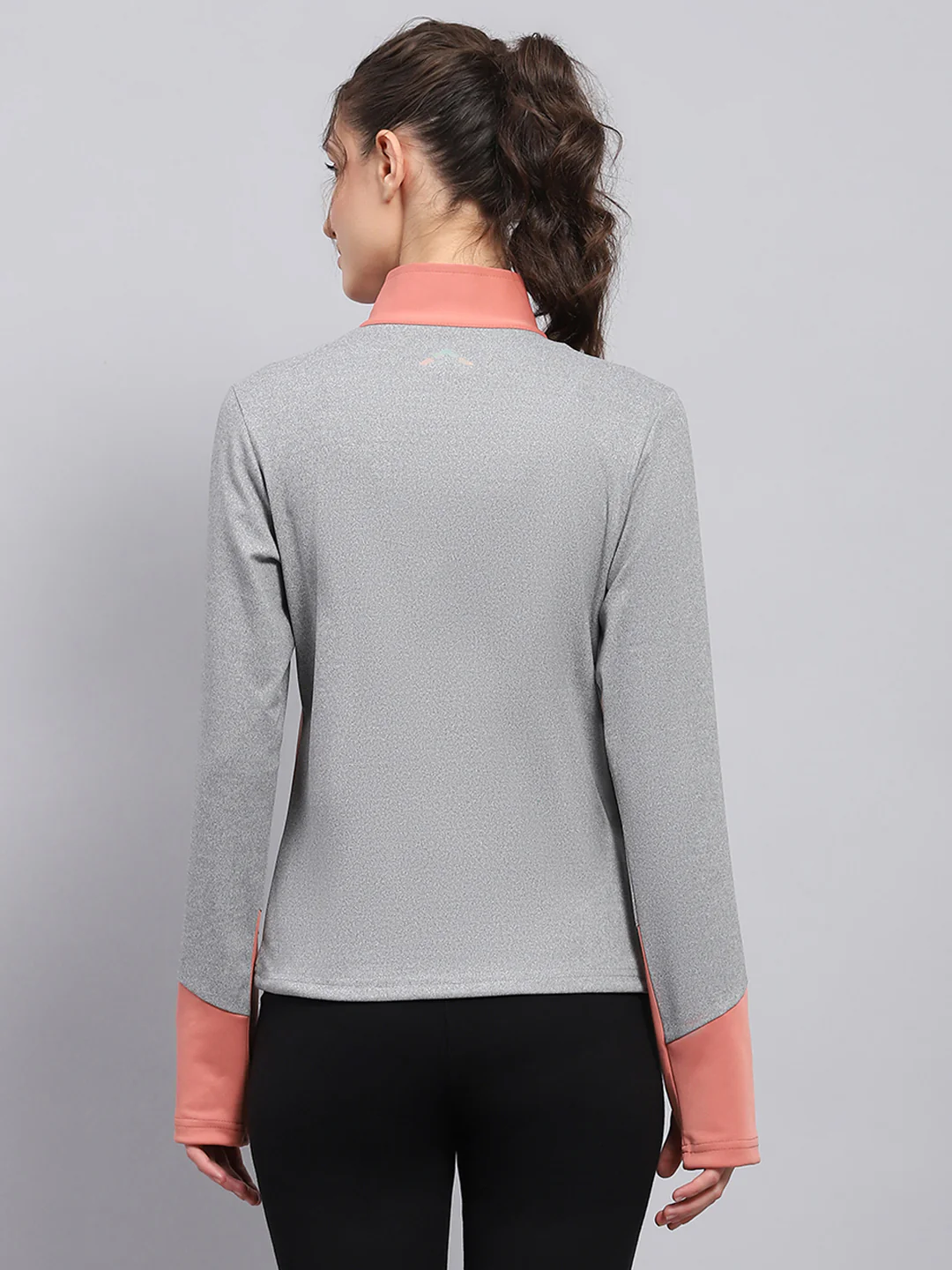 Rock.it Women Coral & Grey Solid Mock Neck Full Sleeve Sweatshirt - Image 5