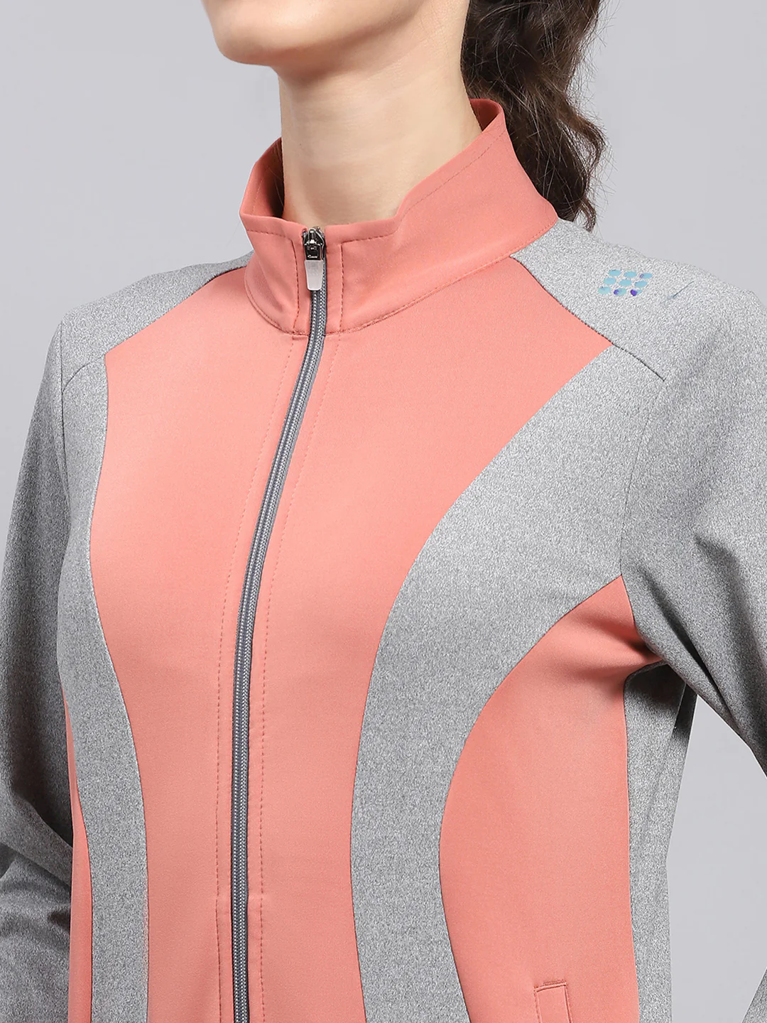 Rock.it Women Coral & Grey Solid Mock Neck Full Sleeve Sweatshirt - Image 7