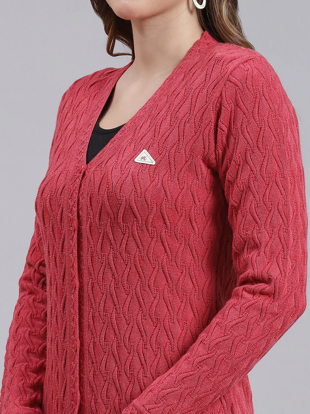 Women Coral Pink Self Design Wool blend Cardigan - Image 6