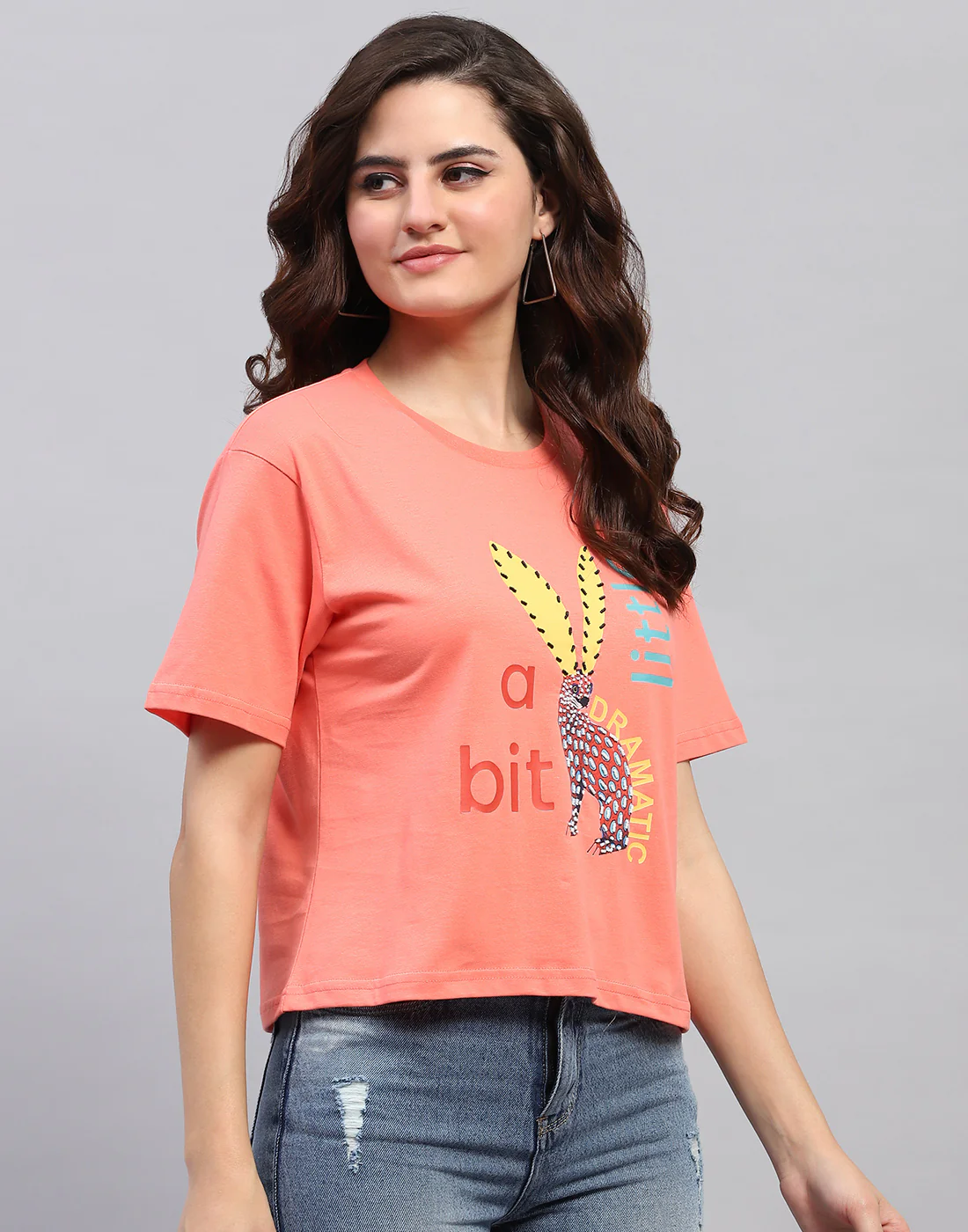 Women Coral Printed Round Neck Half Sleeve Top - Image 4
